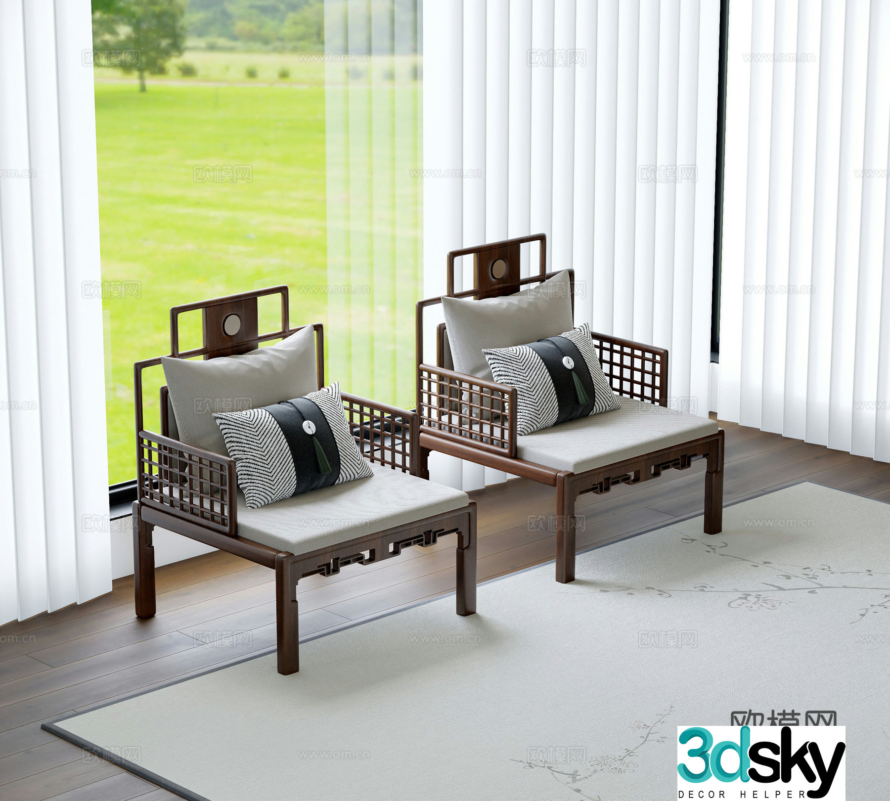 New Chinese style chair leisure chair sofa chair 3d model