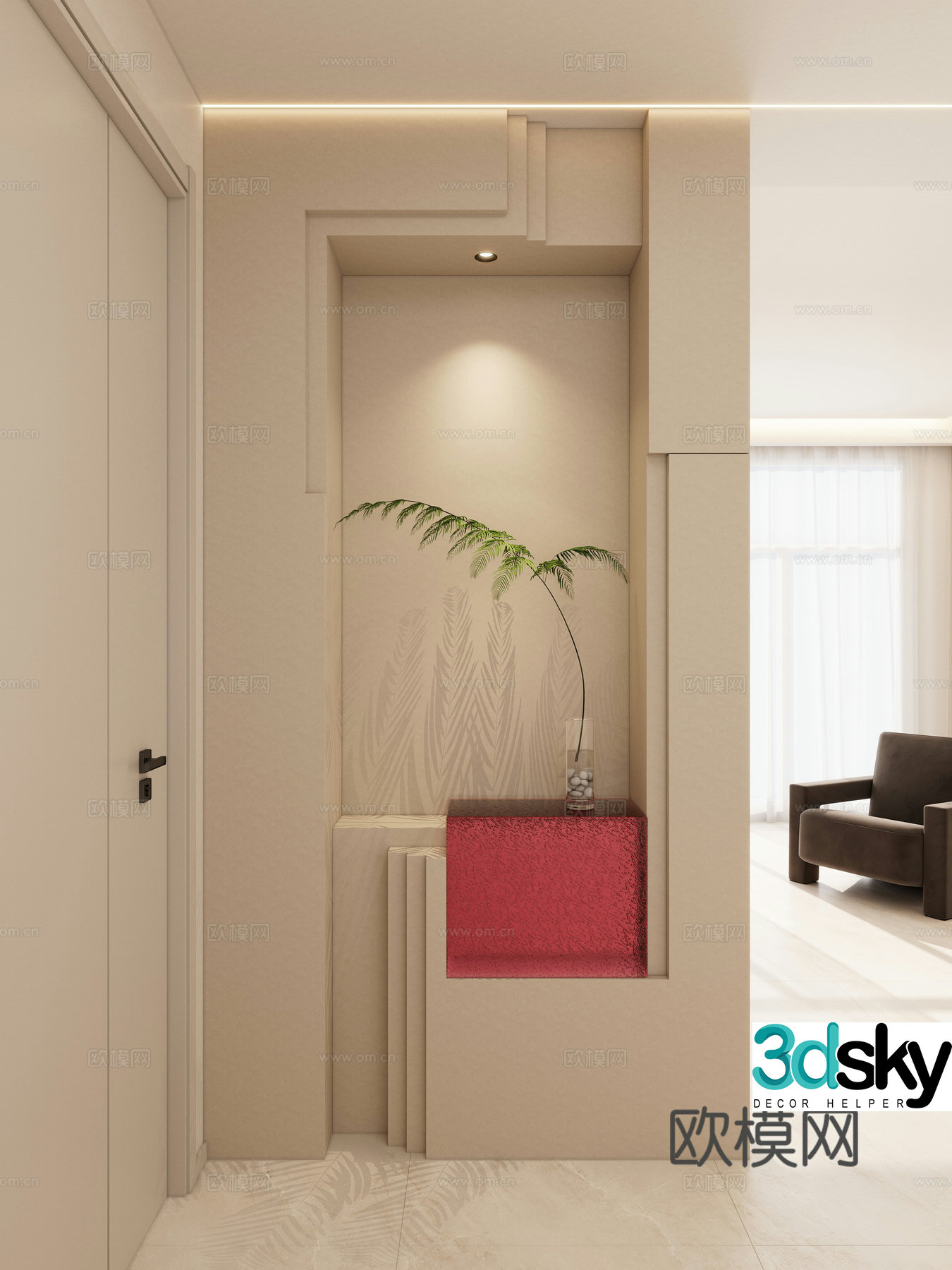 Cream style entrance view and entrance hall 3D model