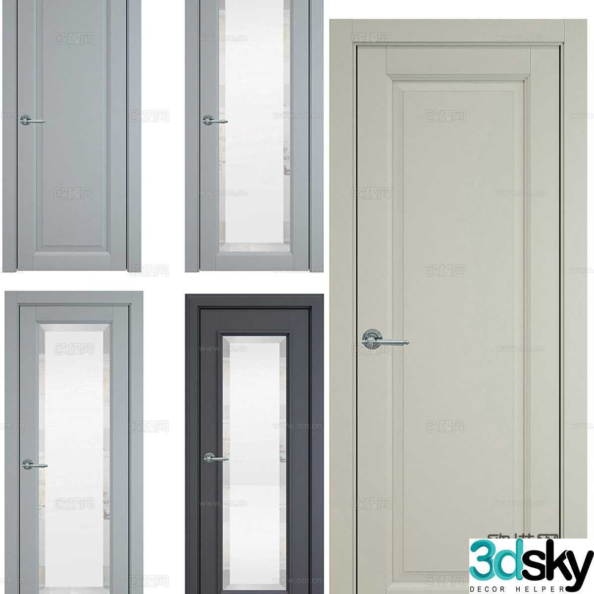 Modern glass door bathroom door bedroom door 3d model