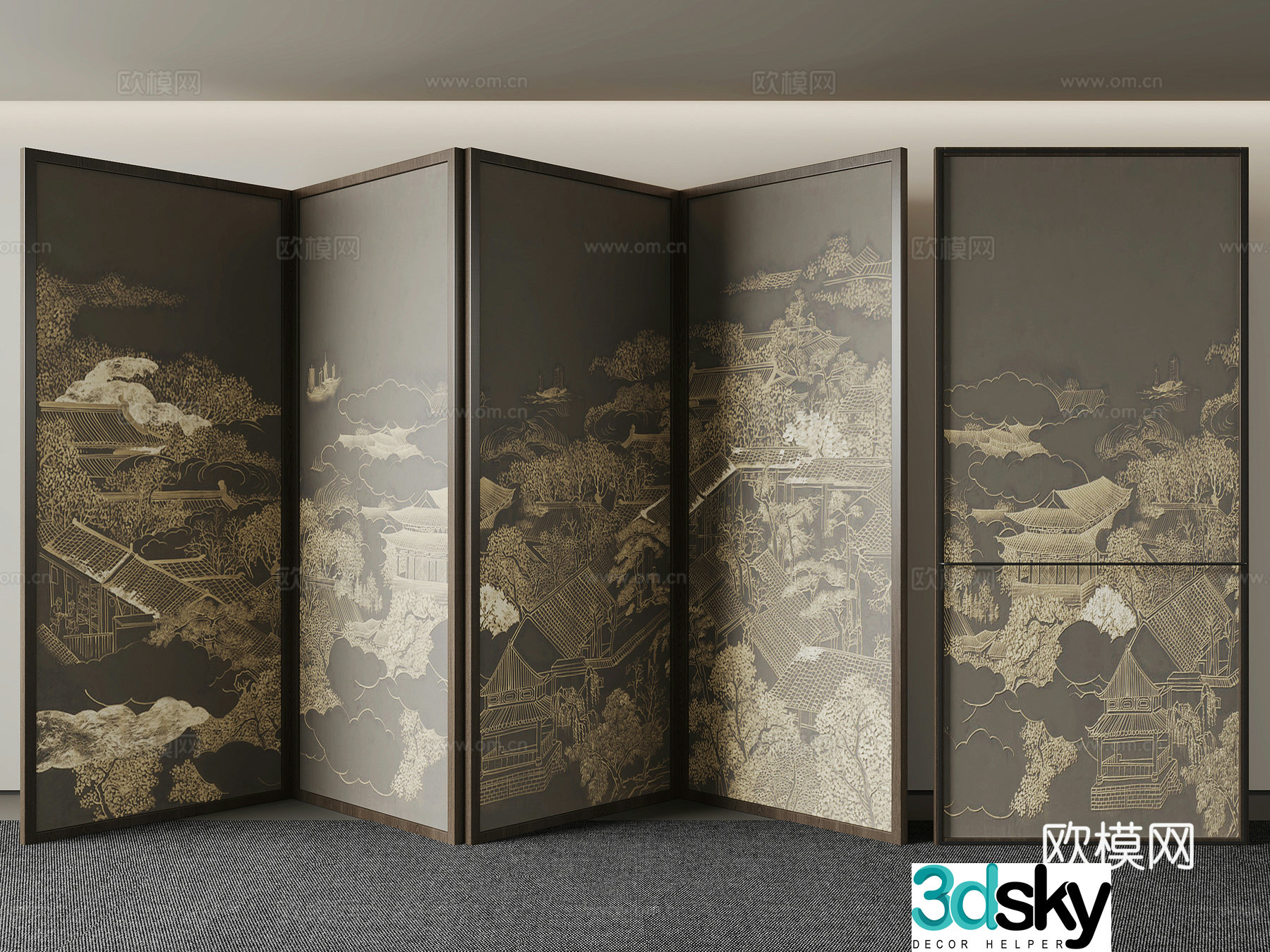 New Chinese style folding screen 3d model