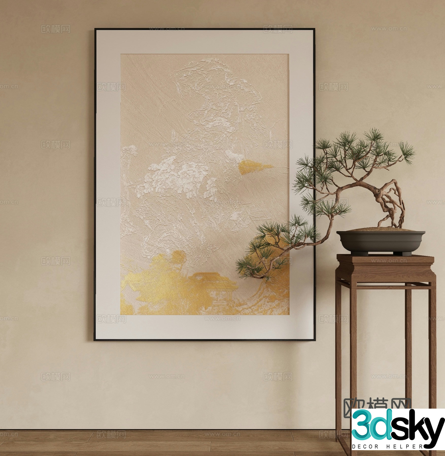 New Chinese texture painting decorative painting 3D model