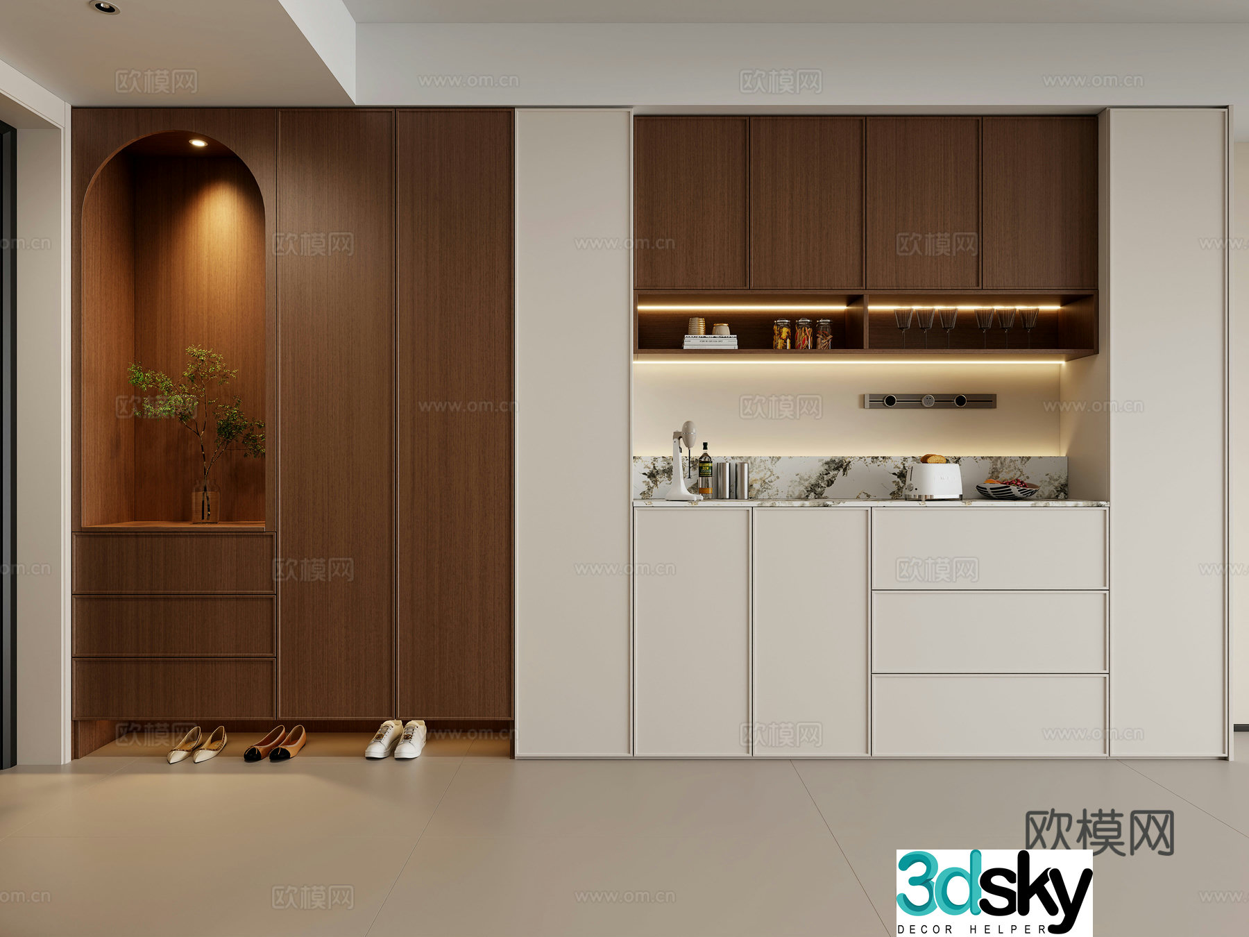 French style entry shoe cabinet sideboard 3d model