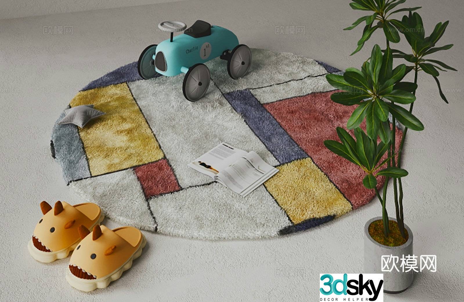 Modern round rug children’s rug 3d model