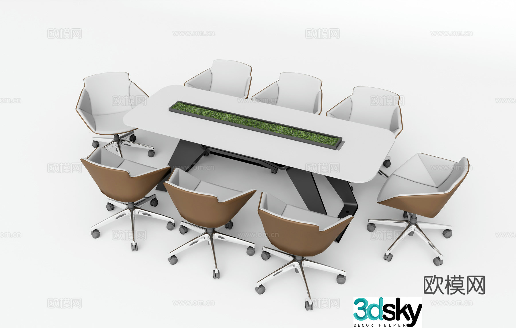 Modern conference table and chairs 3d model