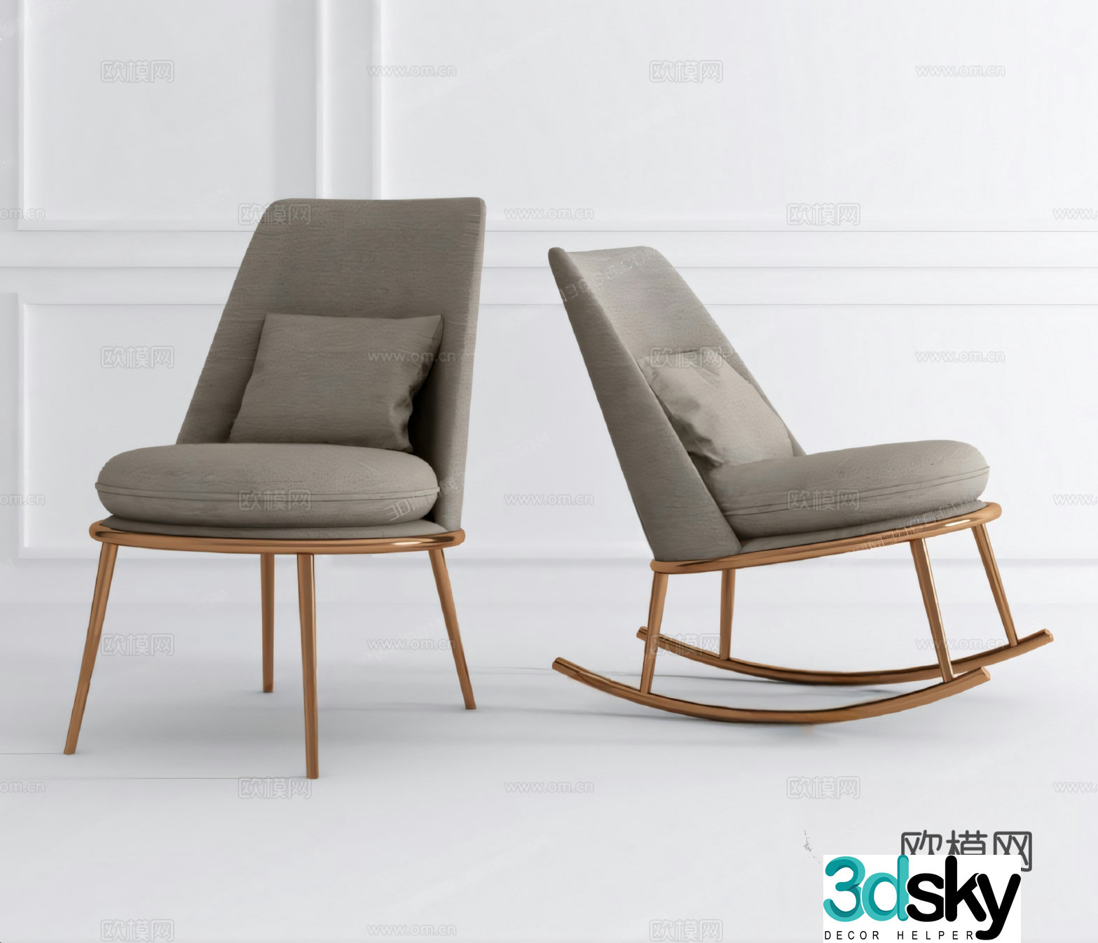 Modern rocking chair single chair dining chair seat leisure chair 3d model