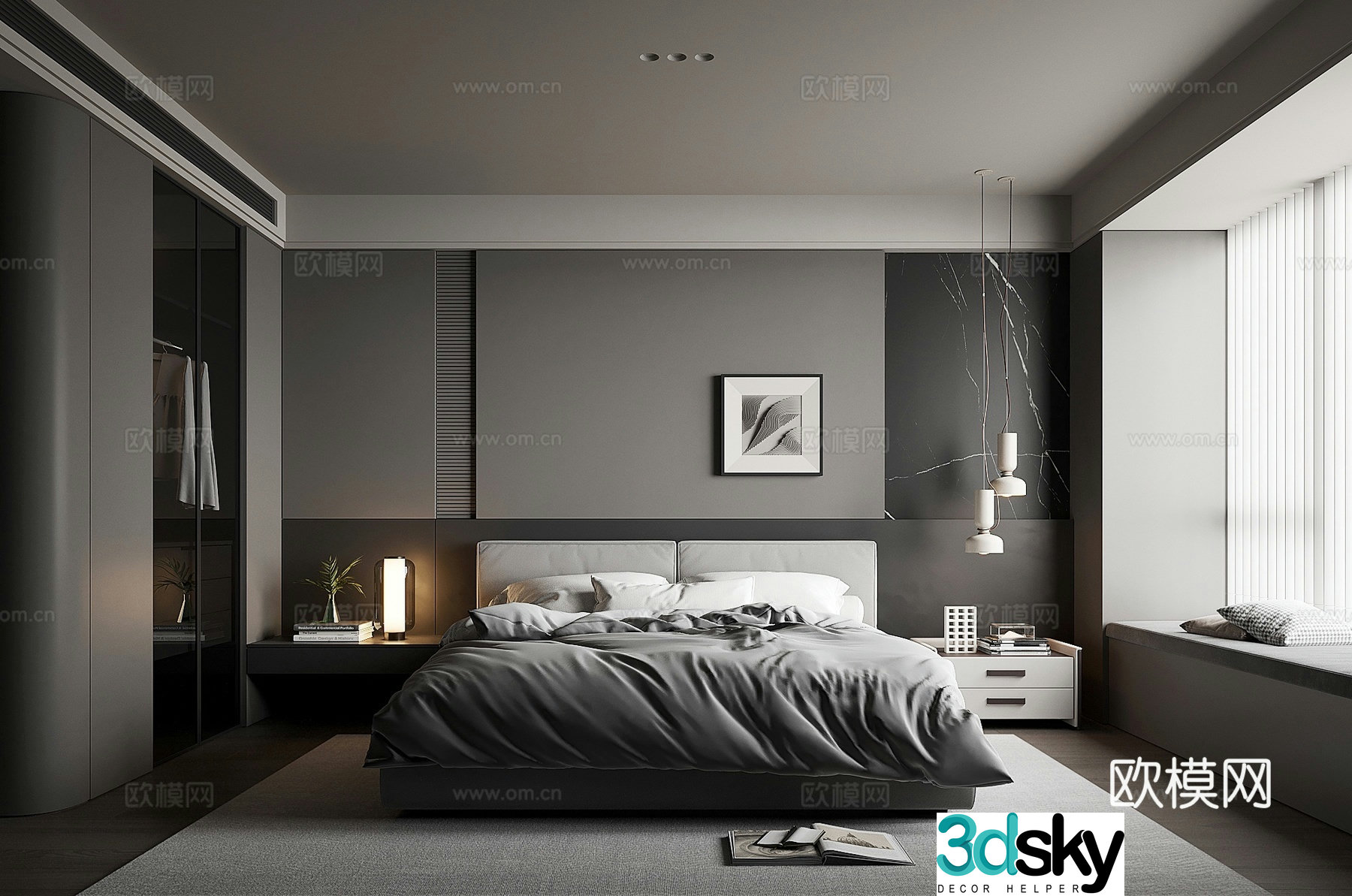 Advanced gray bedroom master bedroom 3d model
