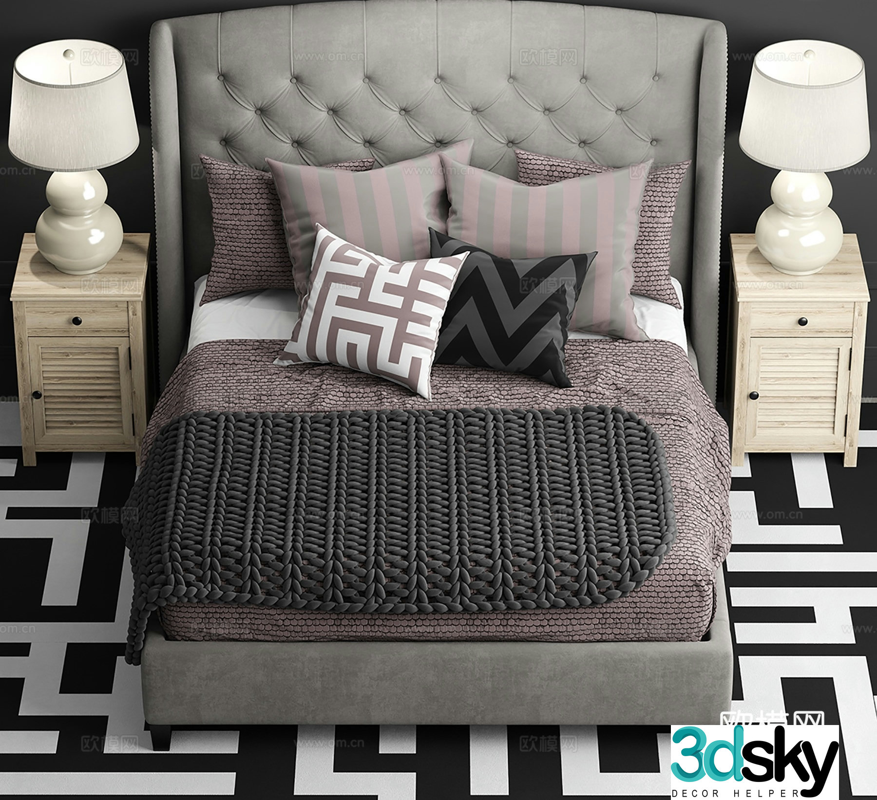 Simple European double bed 3d model