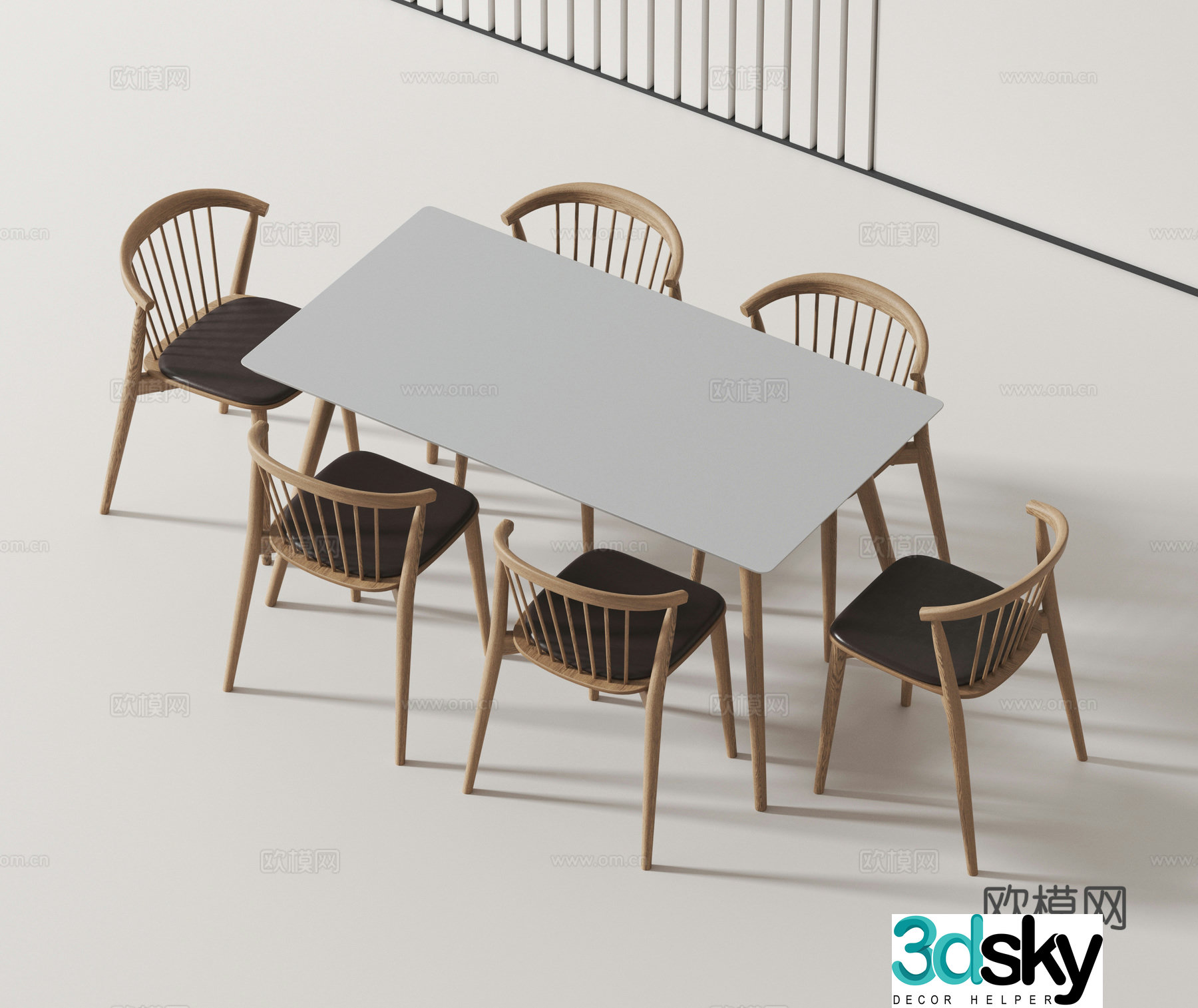 Modern dining table and chairs 3d model