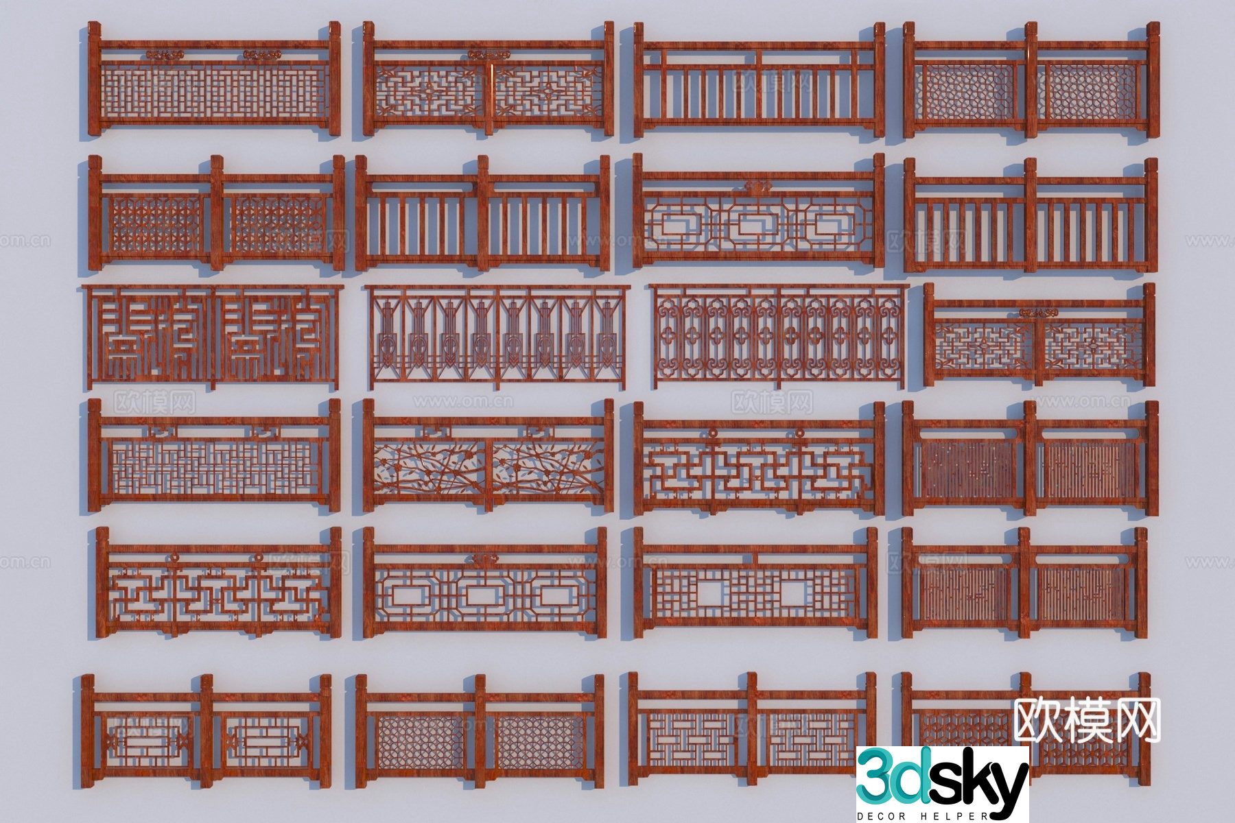 Chinese style fence ancient building railing 3d model