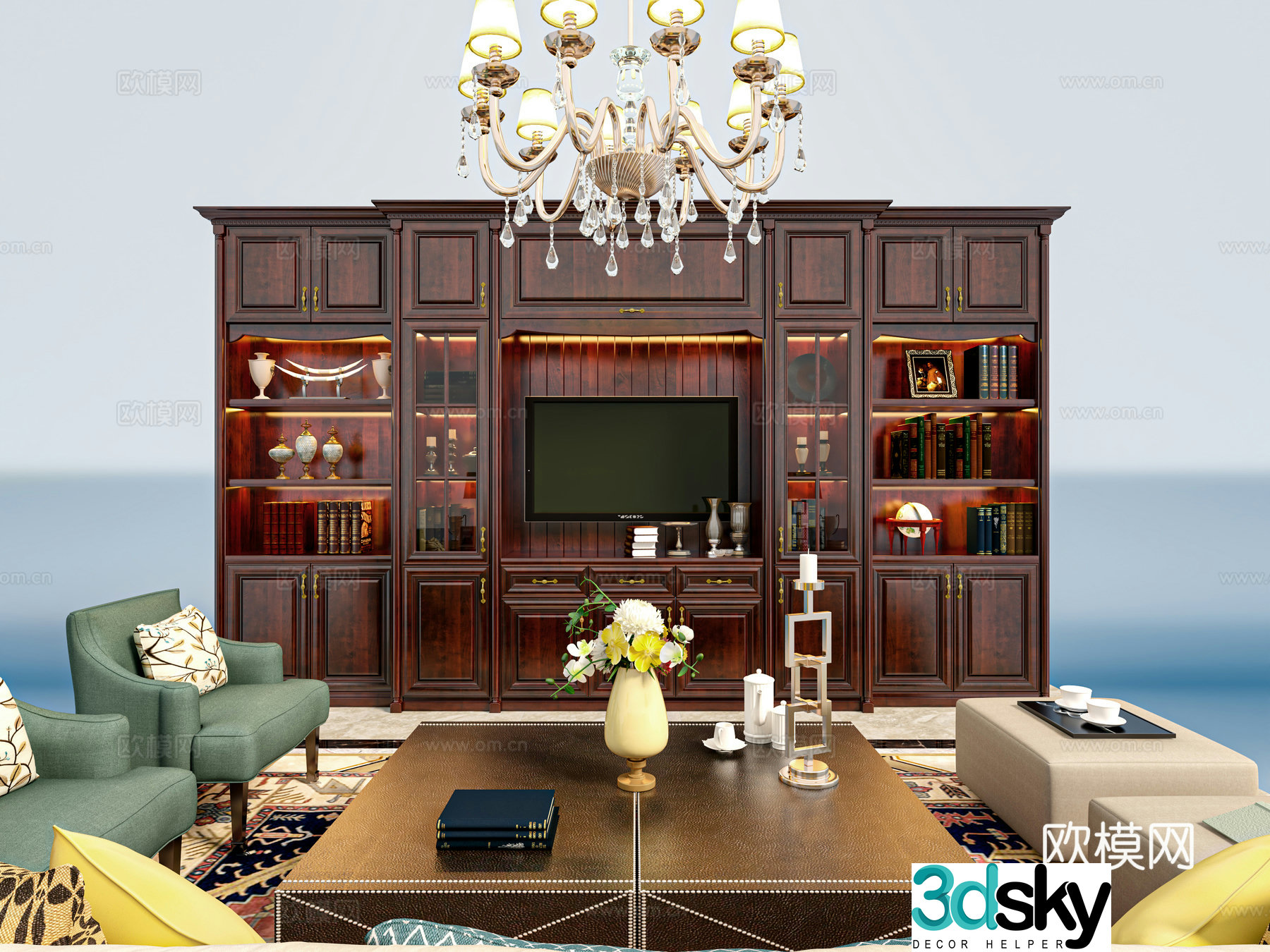 American bookcase TV cabinet 3d model