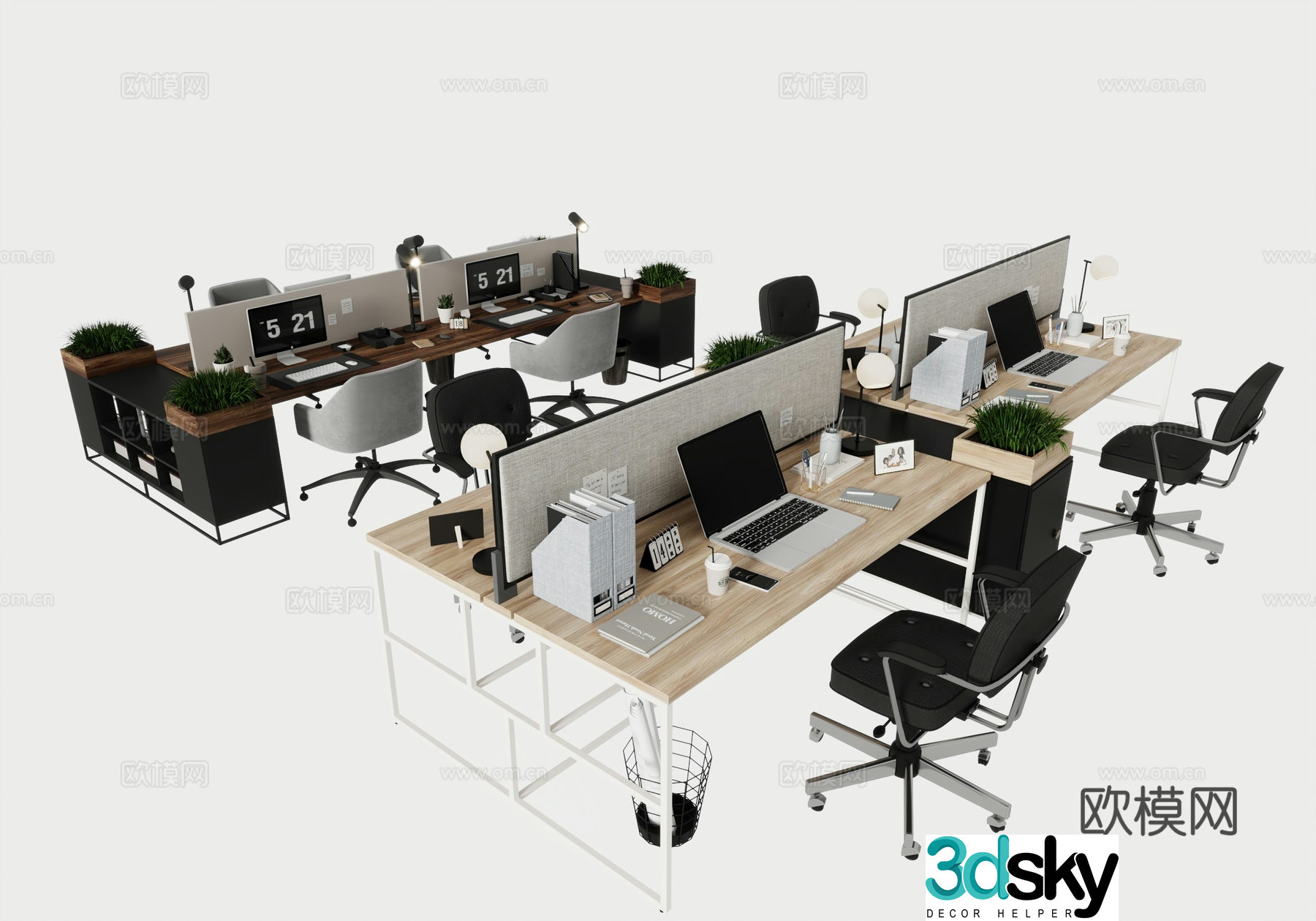 Office desks and chairs staff positions computer desks and chairs 3d model