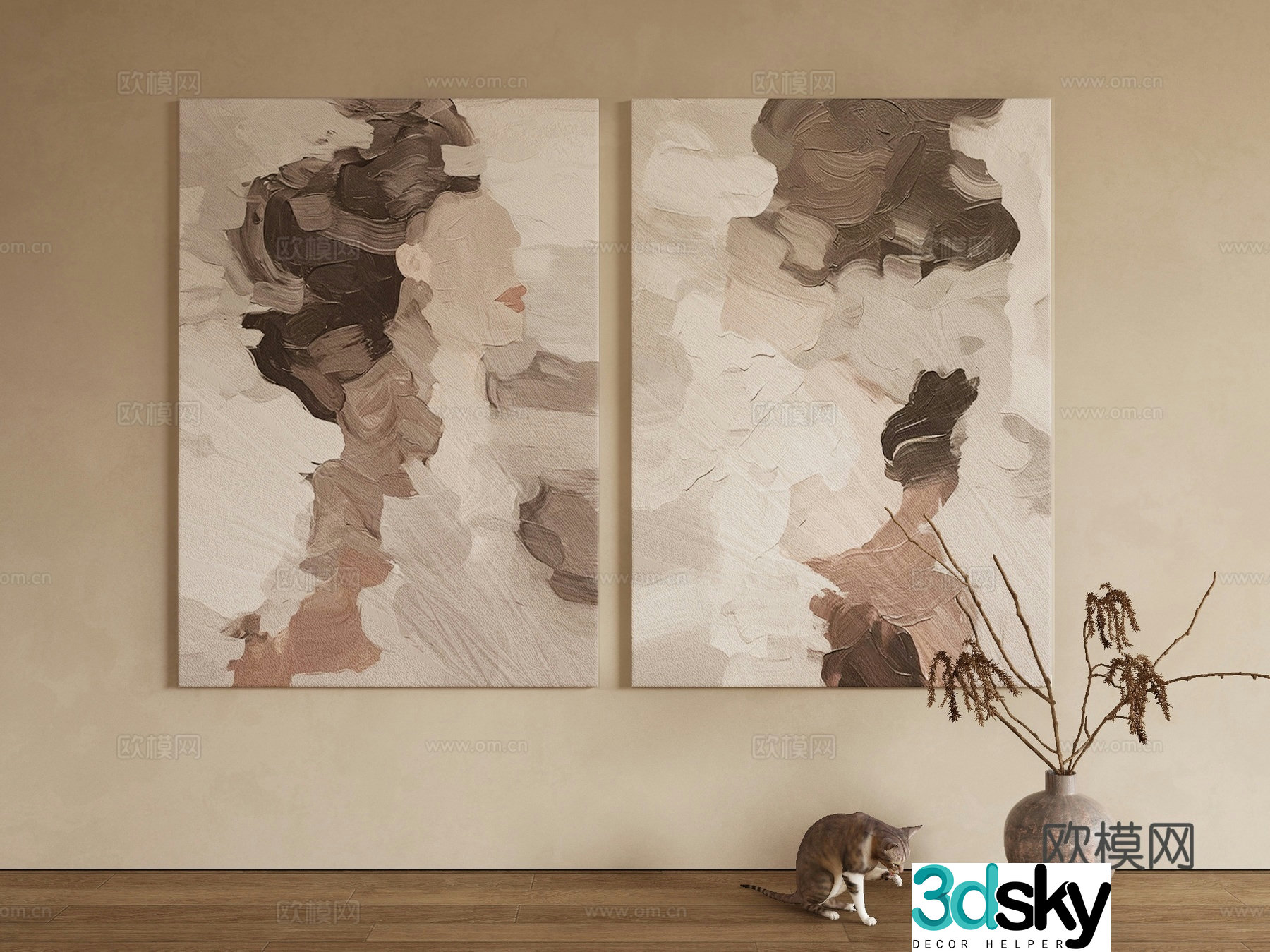 Modern texture painting decorative painting 3d model