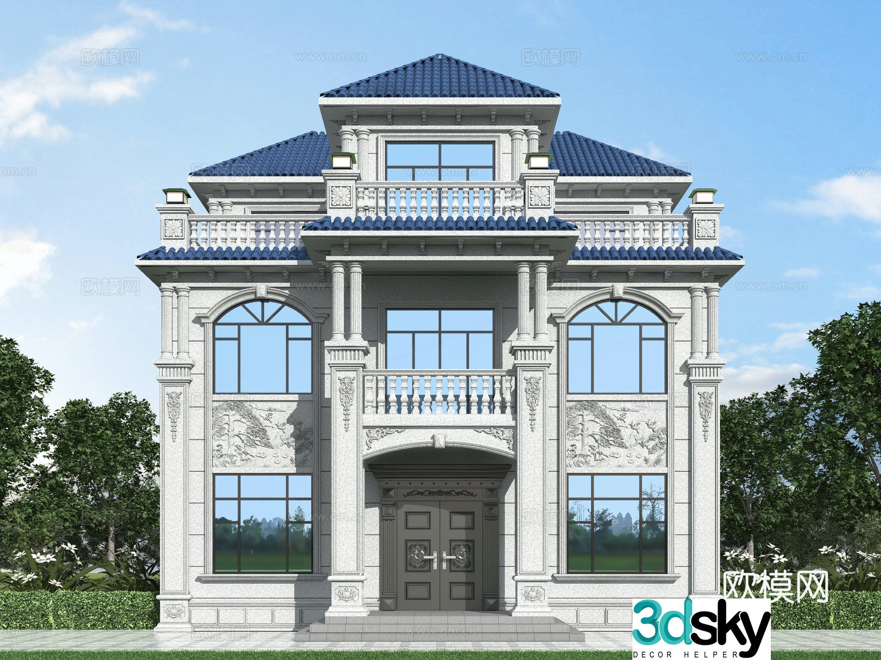 European style single-family villa appearance 3D model