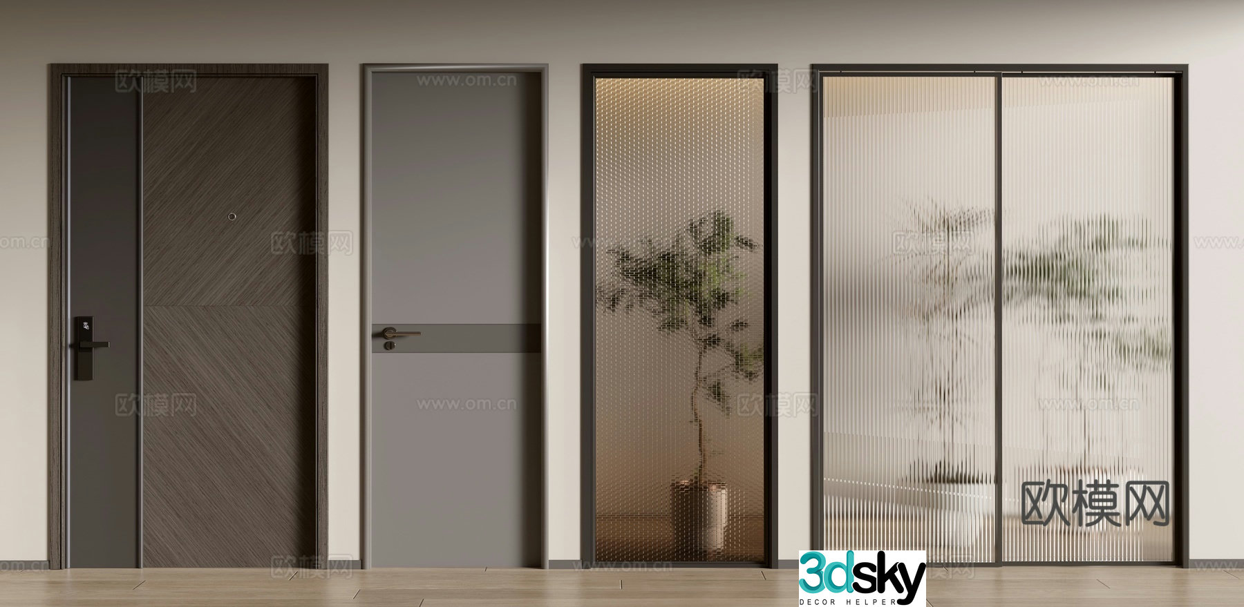 Modern single door bedroom door room door glass door sliding door 3d model