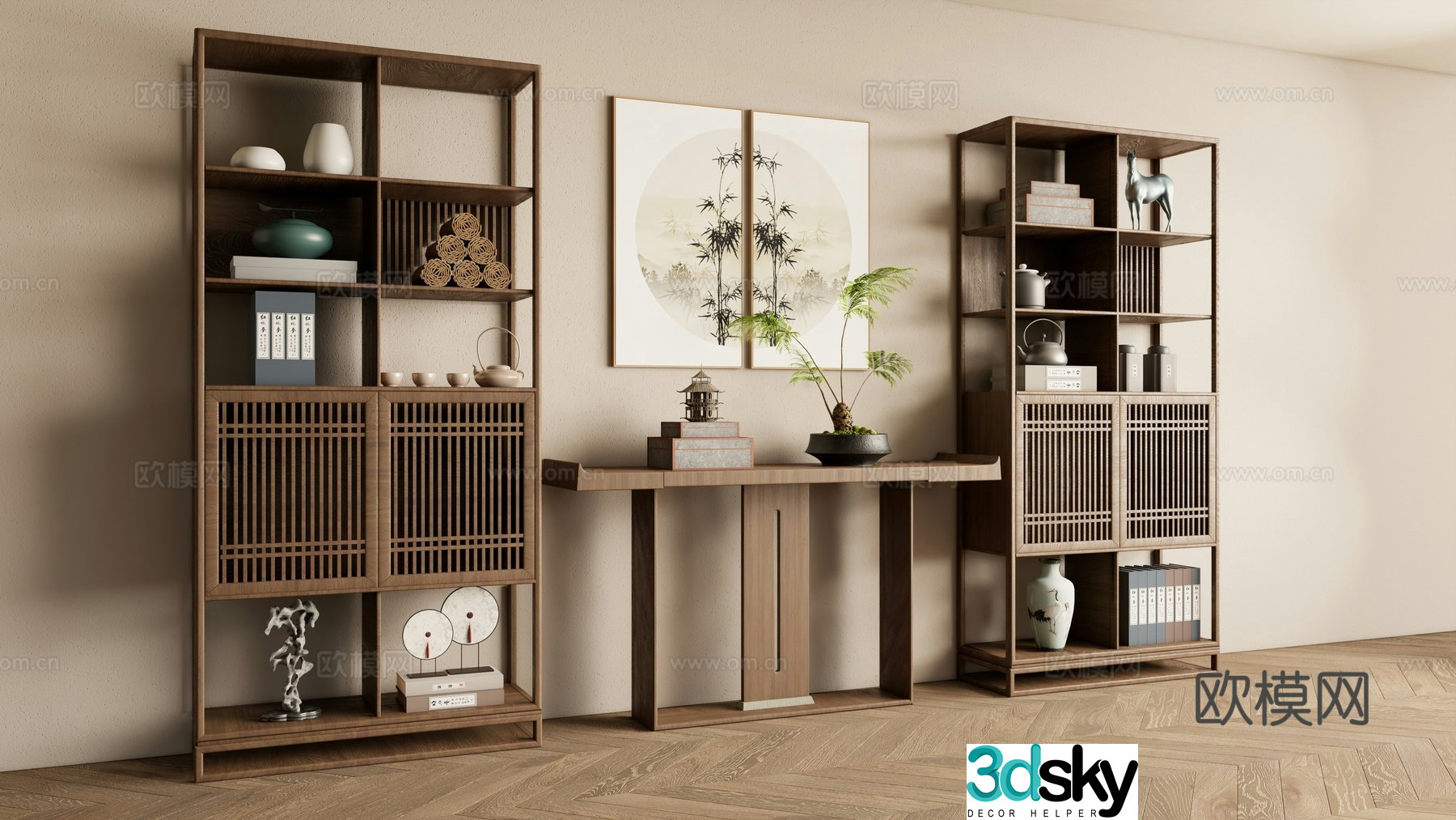New Chinese style Zen-like ancient shelf 3D model