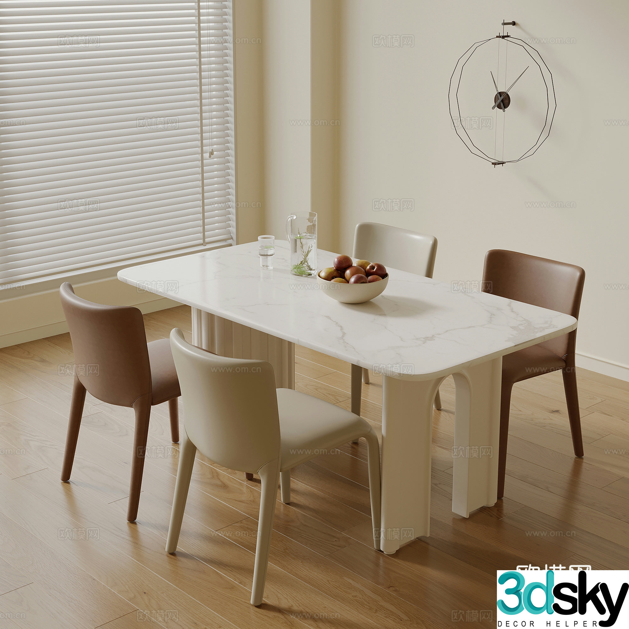 Cream style dining table and chairs 3d model
