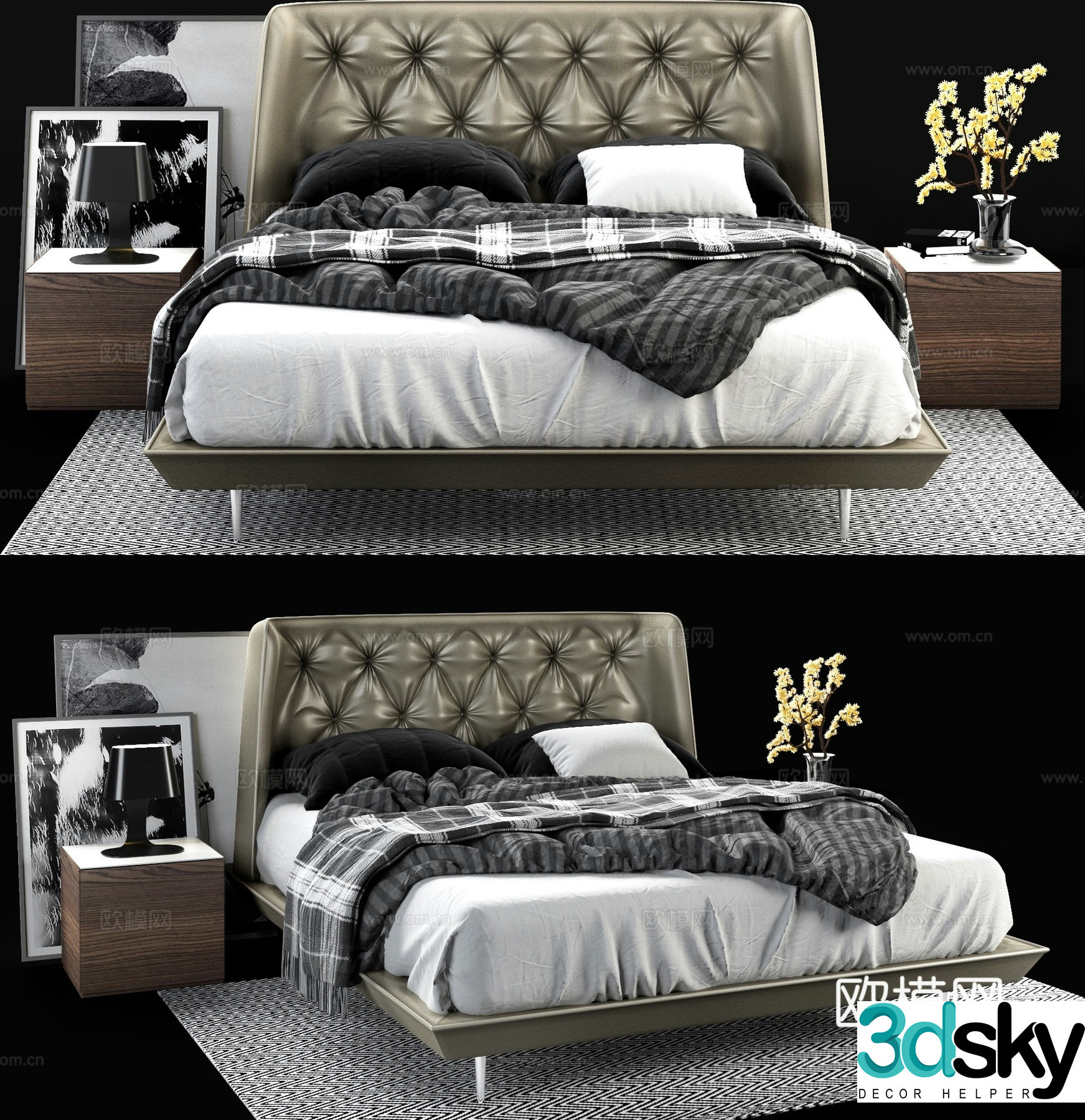 Modern double bed 3d model