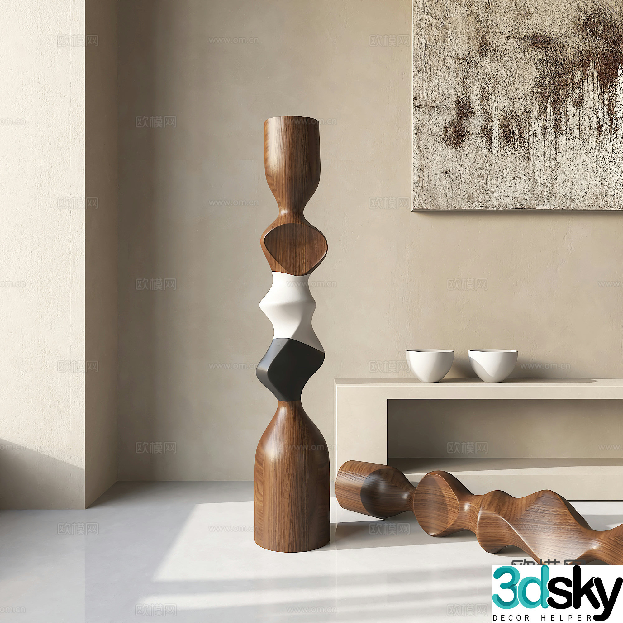 Medieval style abstract wooden sculpture ornaments 3D model
