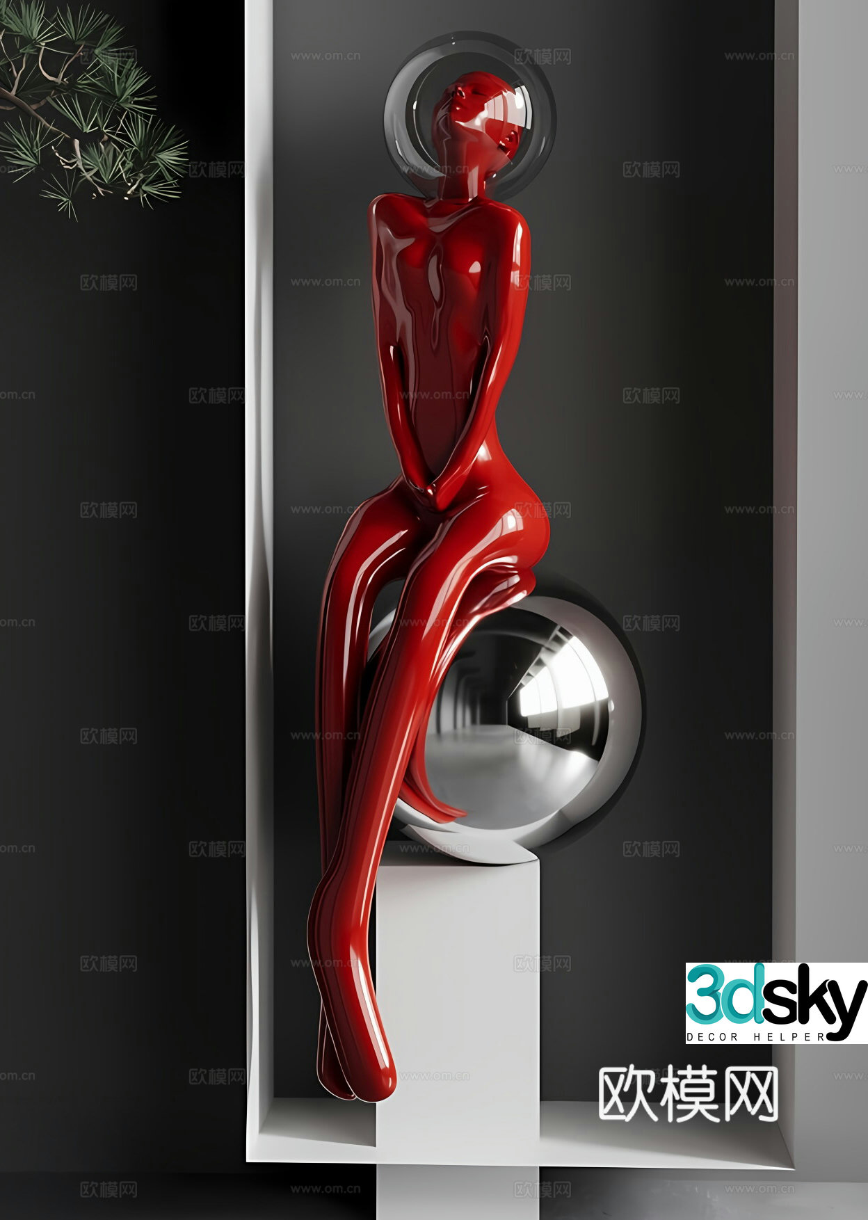 Modern humanoid installation sculpture artwork 3d model