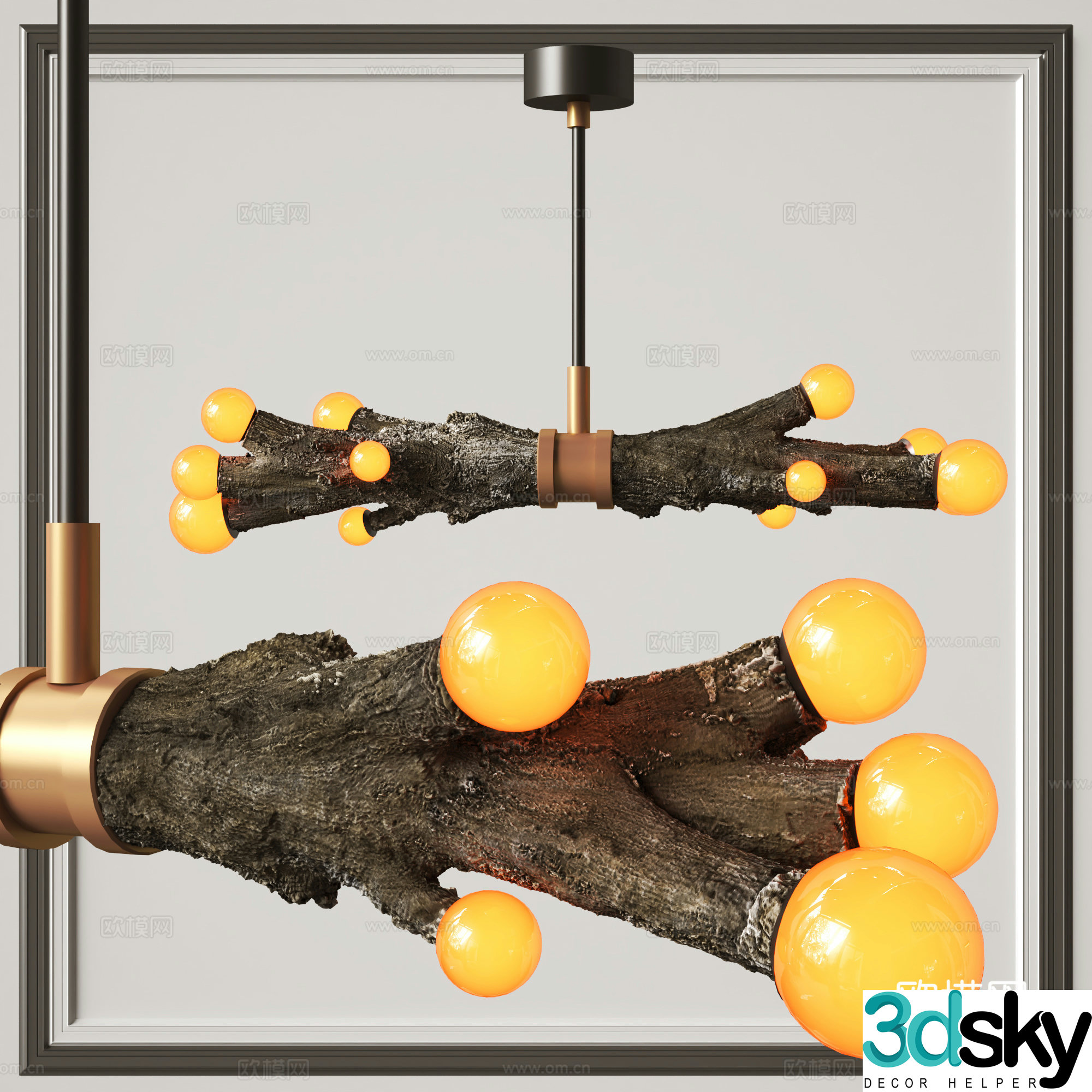 Wabi-sabi chandelier dead wood chandelier 3d model