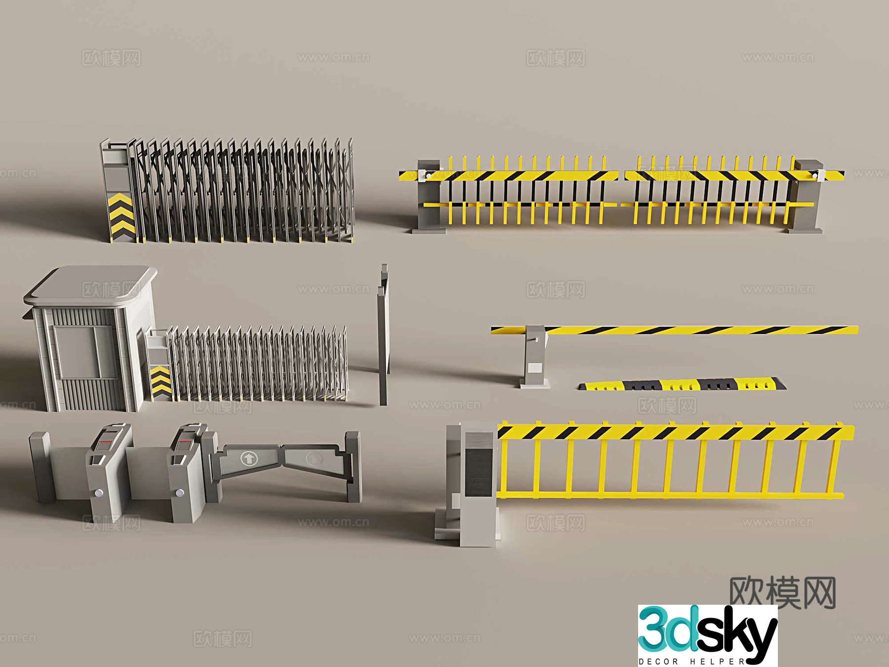 Telescopic door toll pole gate security checkpoint guard box isolation belt automatic door 3D model