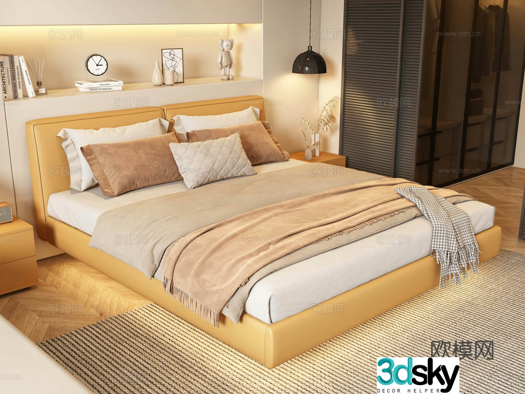 Modern suspended double bed 3d model