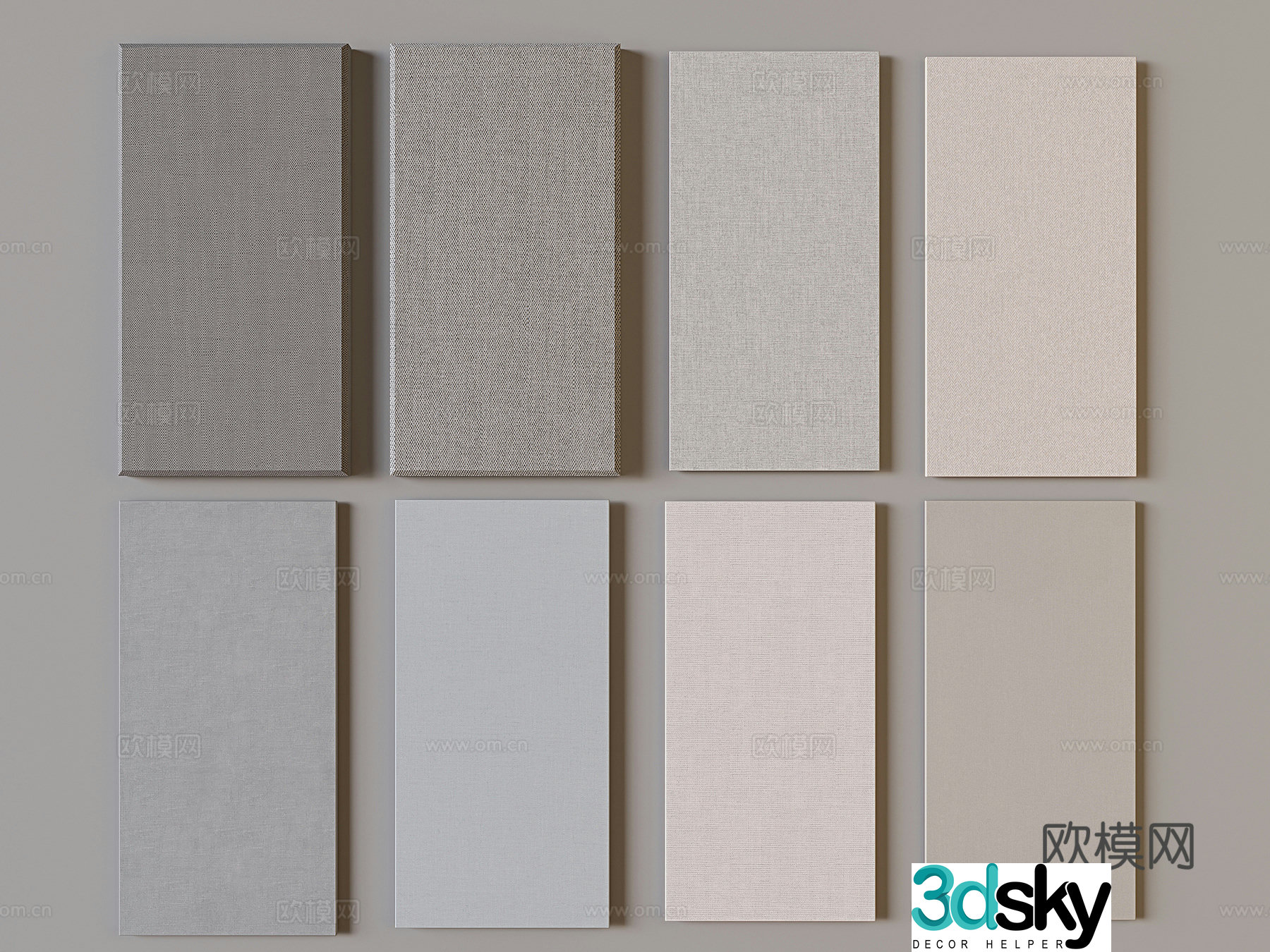 Modern cloth pattern wainscot background board cloth texture linen wall decoration board 3D model