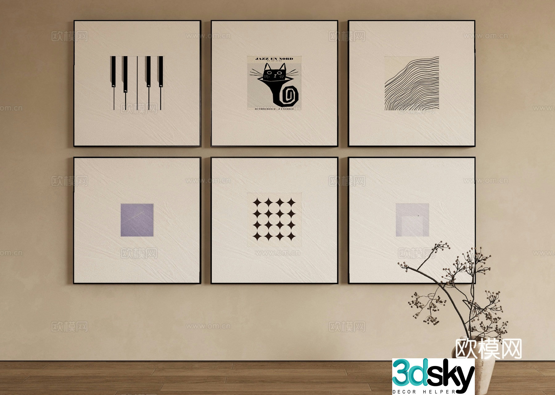 Modern abstract painting decorative painting 3d model