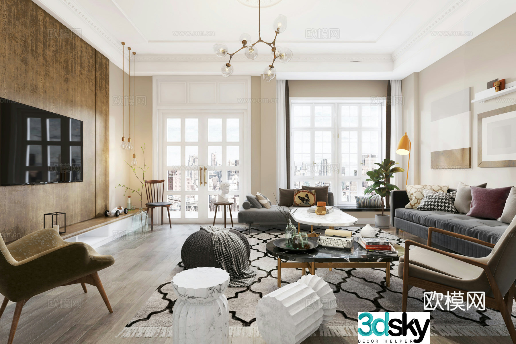 Simple European living room 3D model