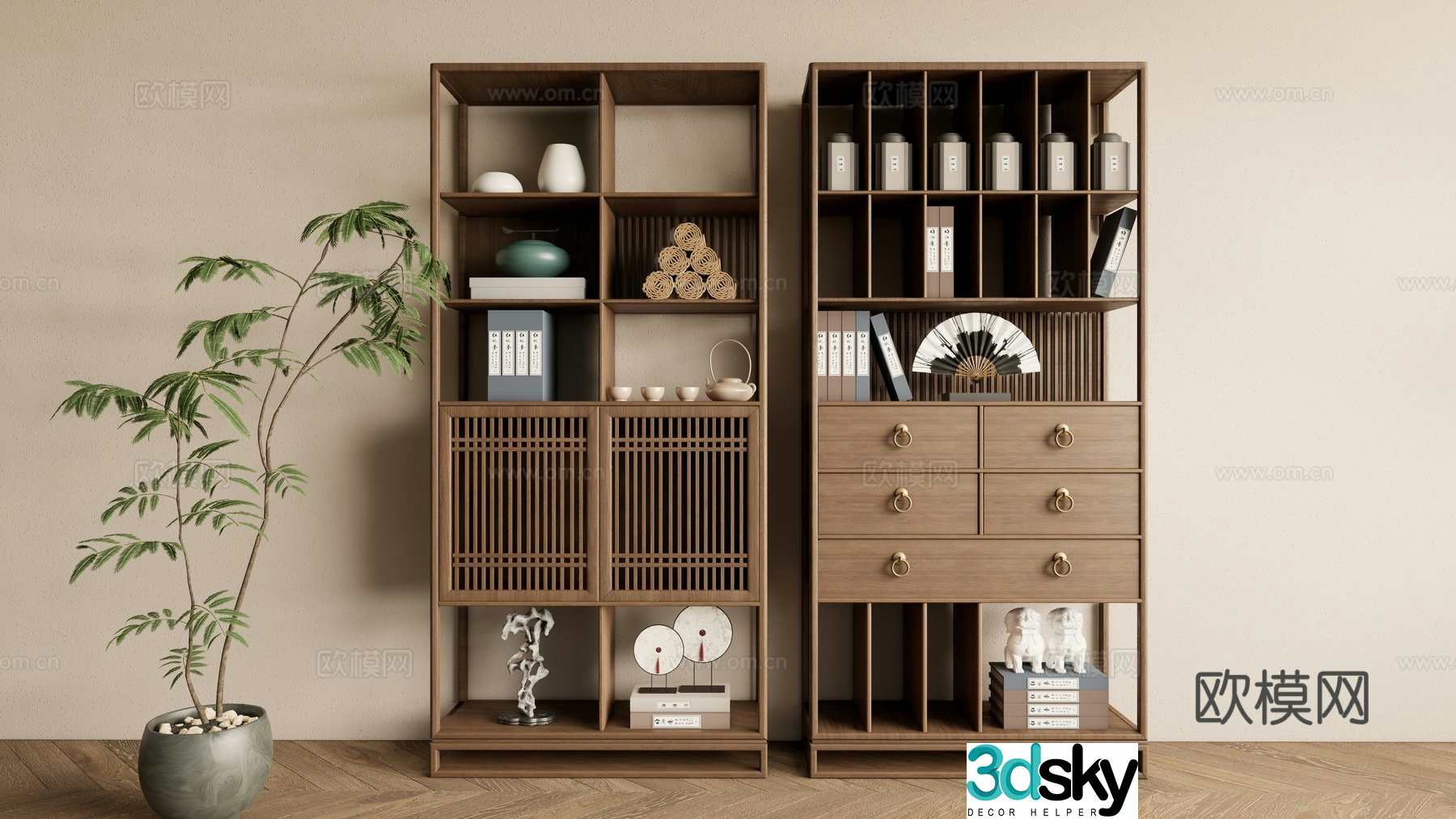 New Chinese style Zen book shelf 3D model