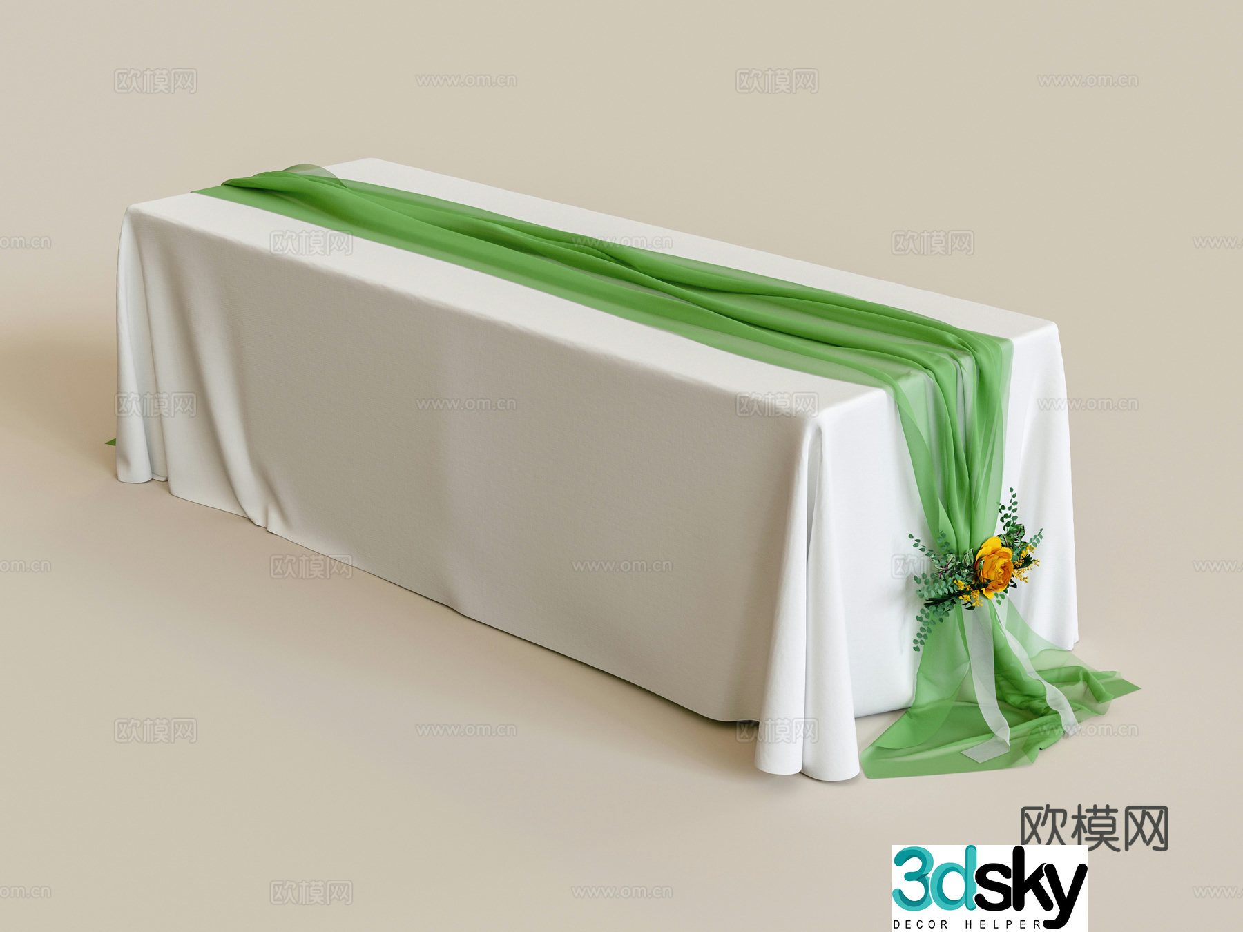 Modern dessert tablecloth table runner long dining table food preparation table 3D model