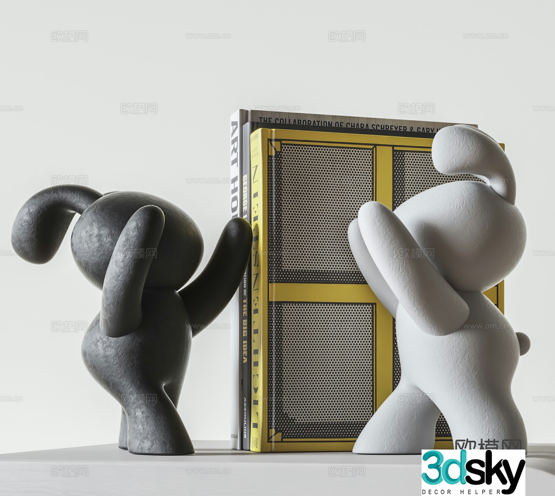 Cream style rabbit sculpture bookend 3d model