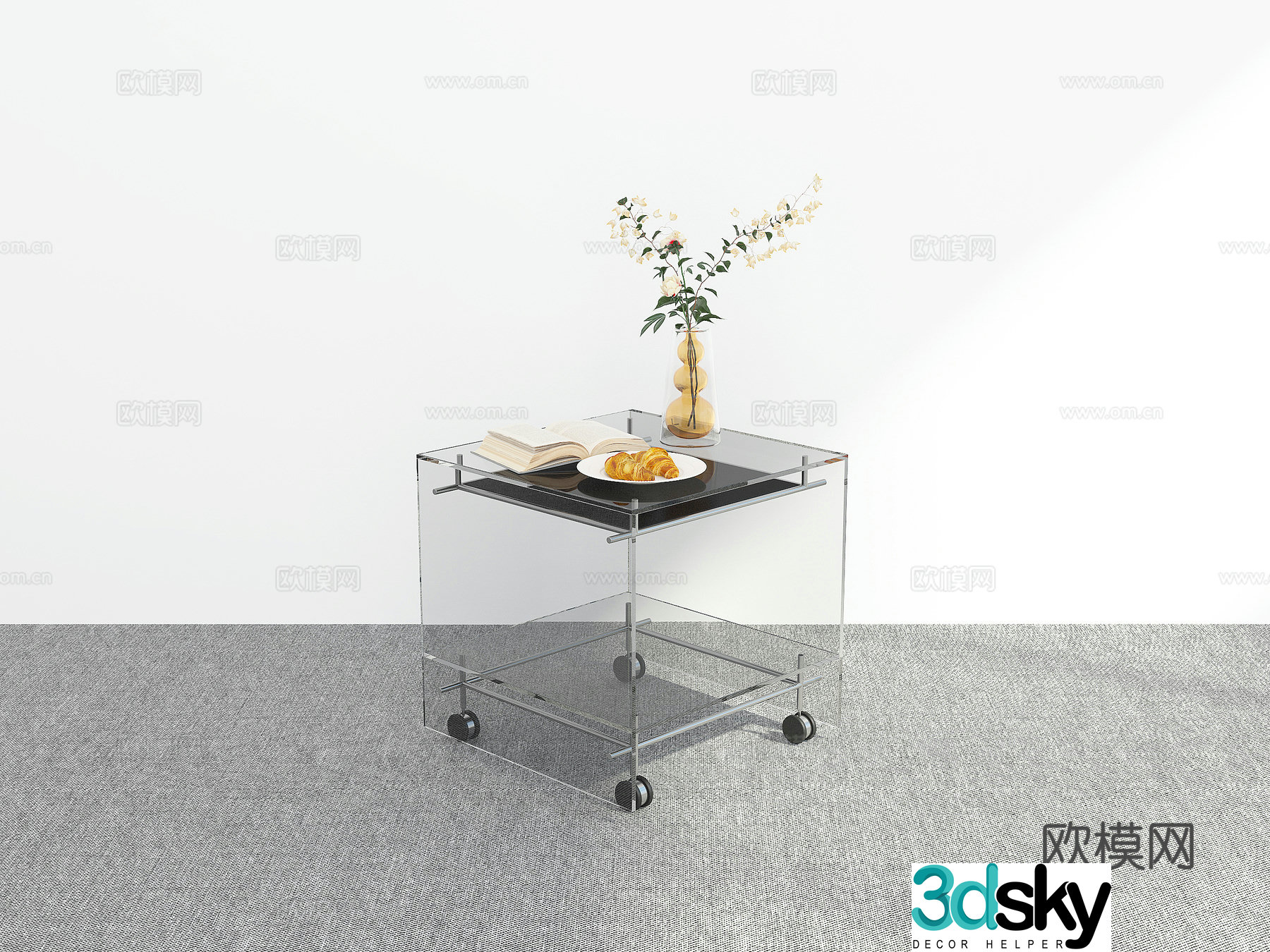 Modern acrylic corner table side table mobile side cabinet 3D model