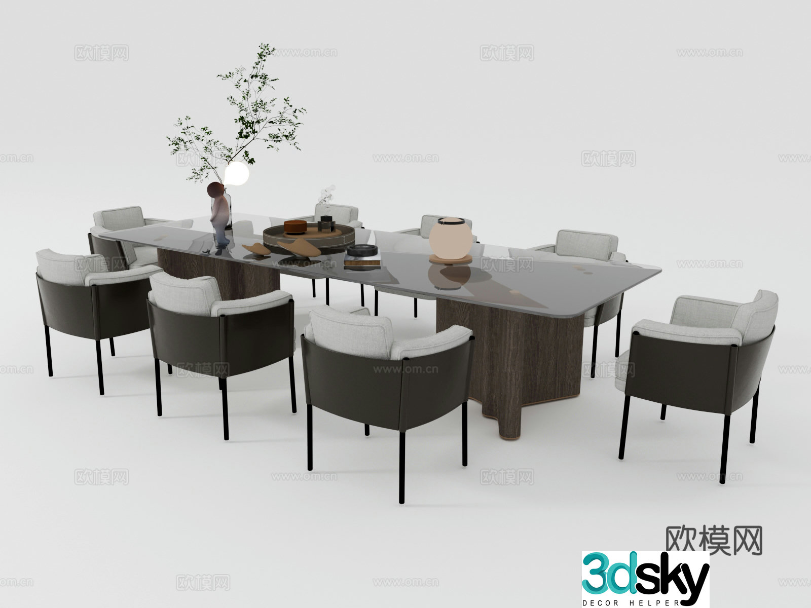 Modern dining table and chairs 3d model