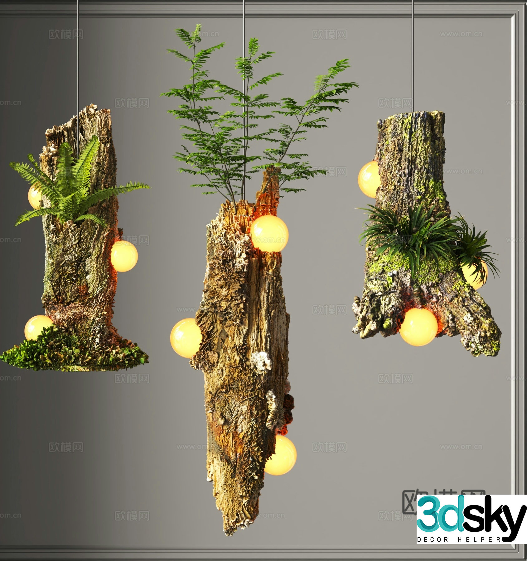 Wabi-sabi chandelier dead wood chandelier 3d model