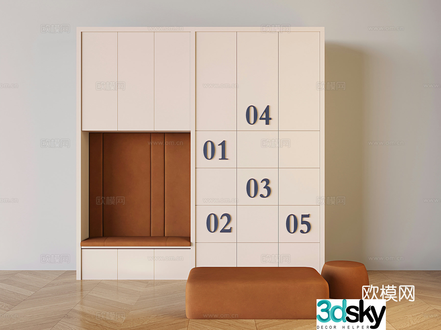 Solid wood shoe cabinet locker shoe changing bench bench 3d model