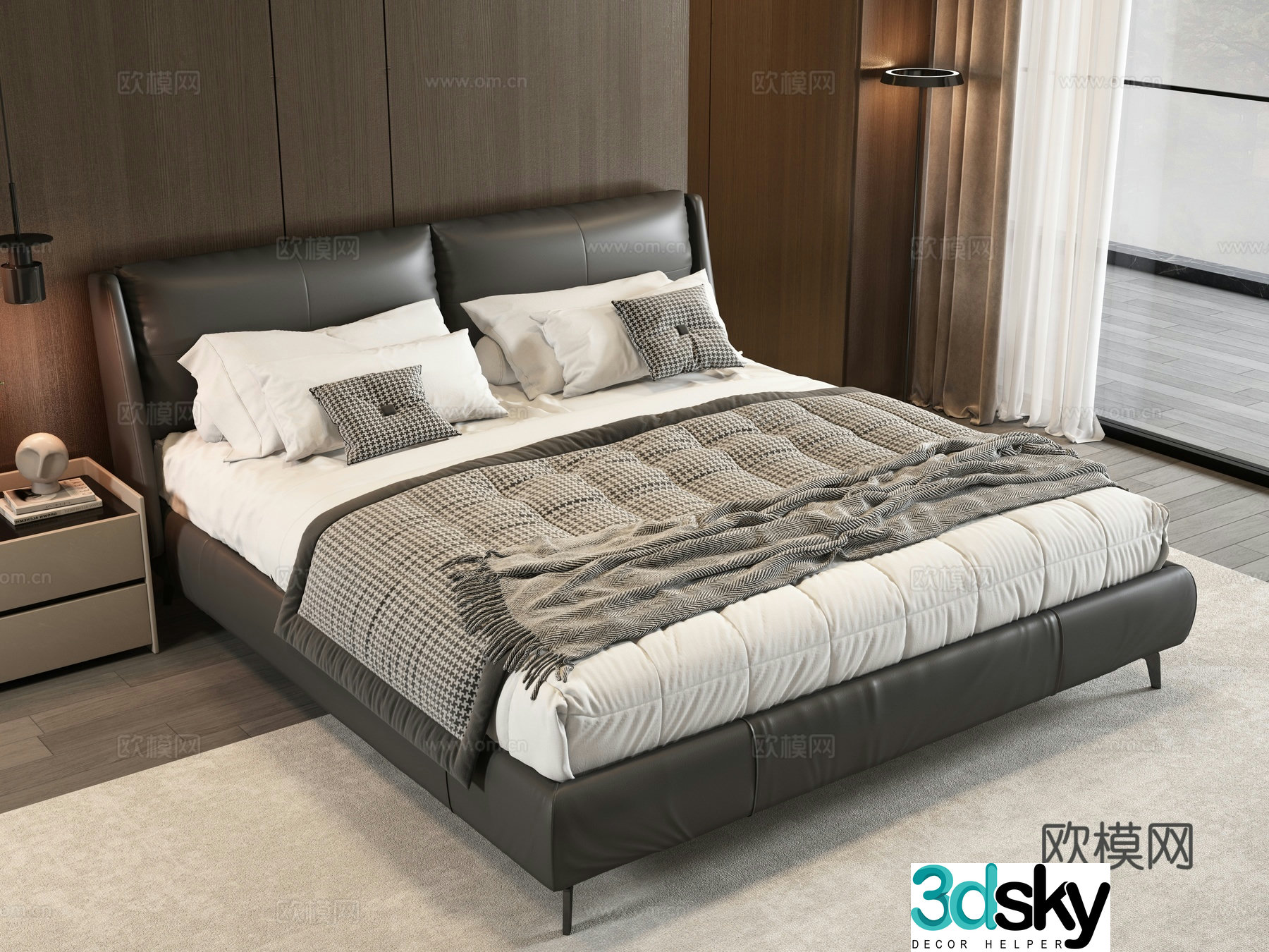 Modern black double bed 3d model