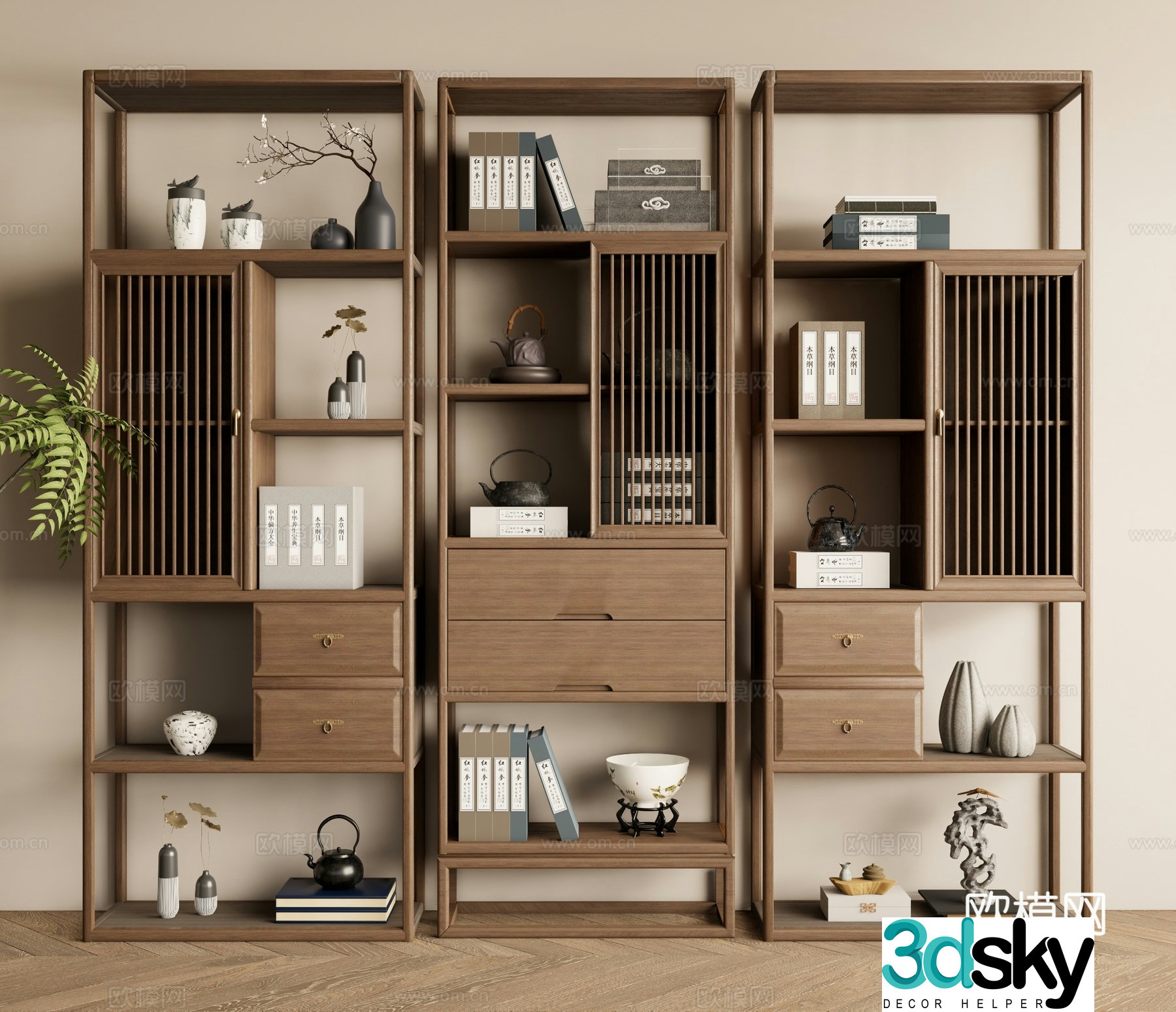 New Chinese style Zen book shelf 3D model