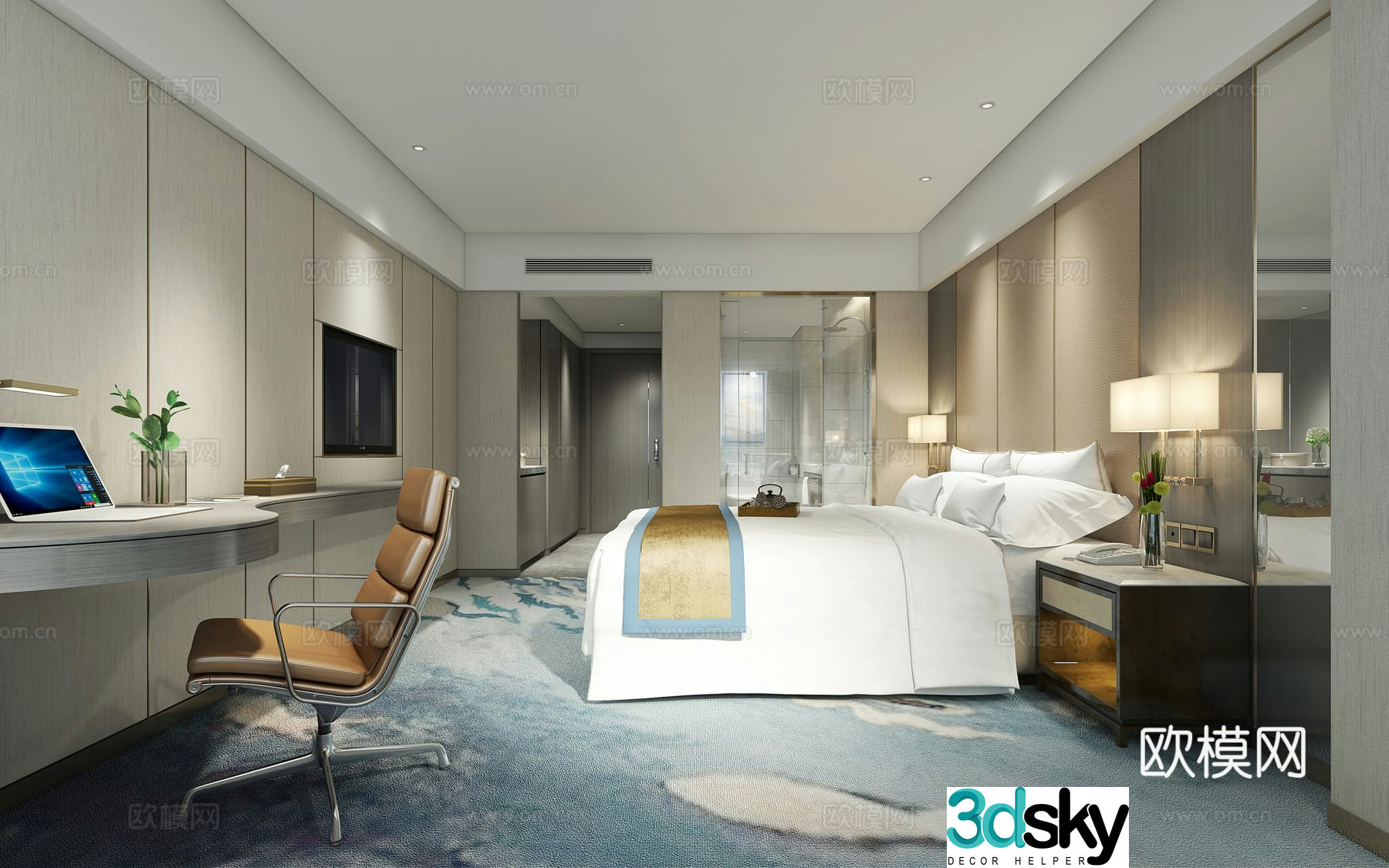 Hotel room double bed room 3d model