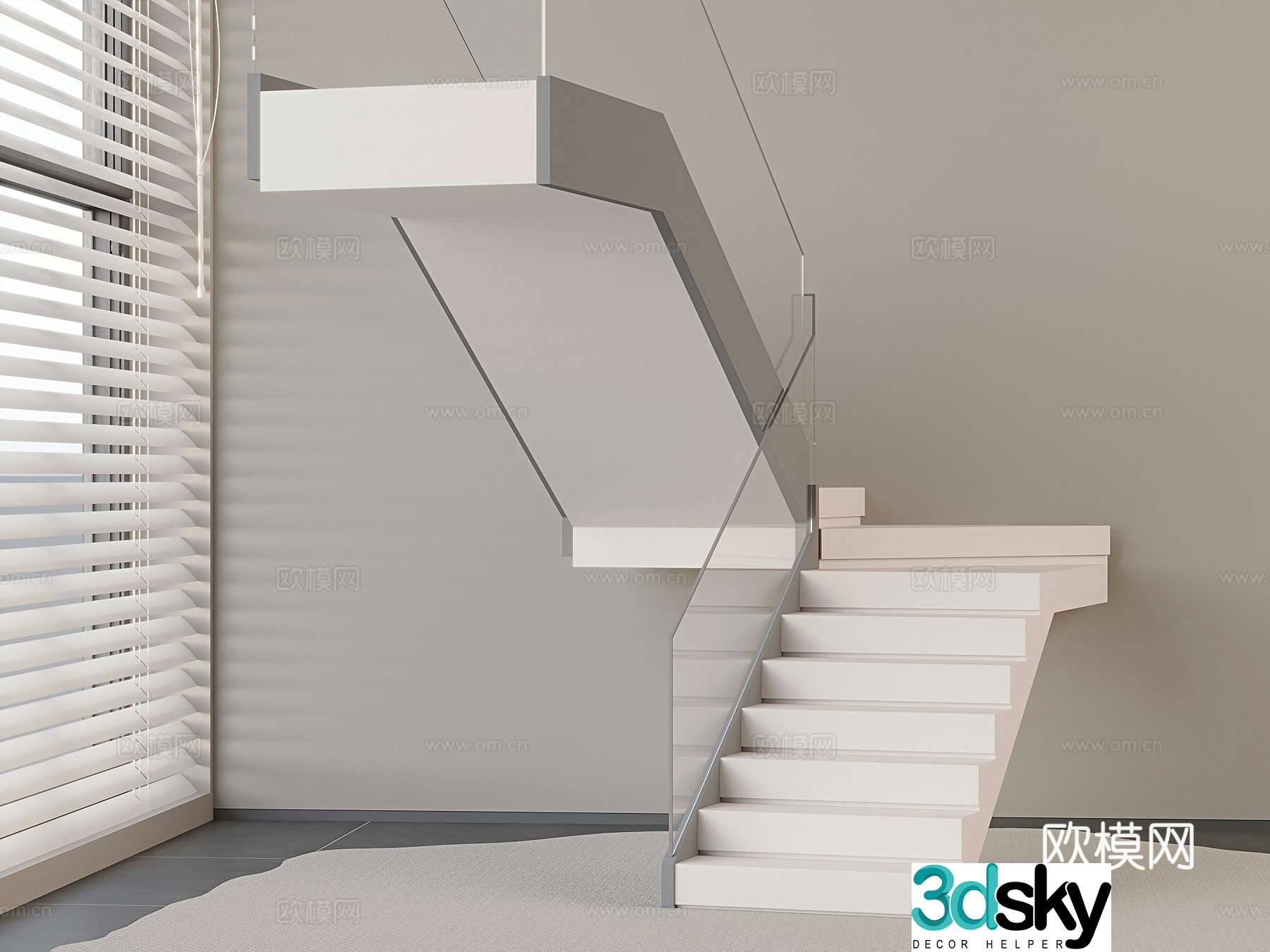 Modern glass staircase corner staircase escalator step 3d model