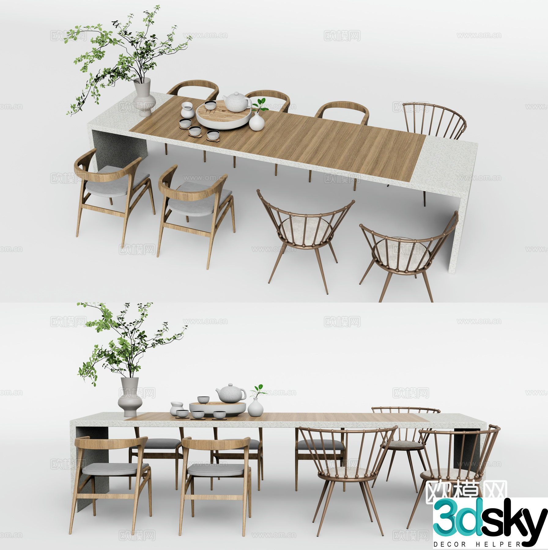 Modern tea table and chair long table and chair 3d model