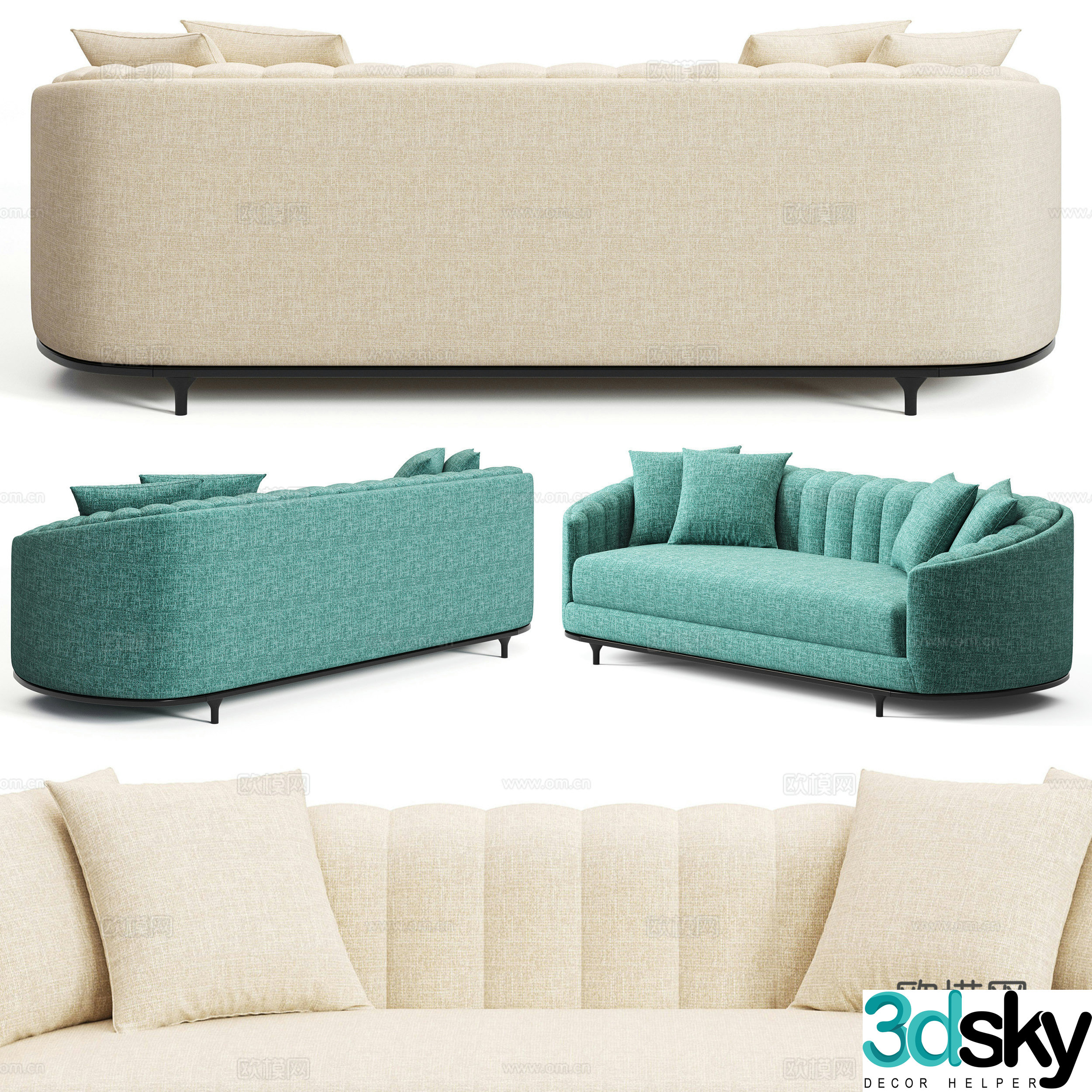 Eichholtz multi-person sofa living room sofa 3d model