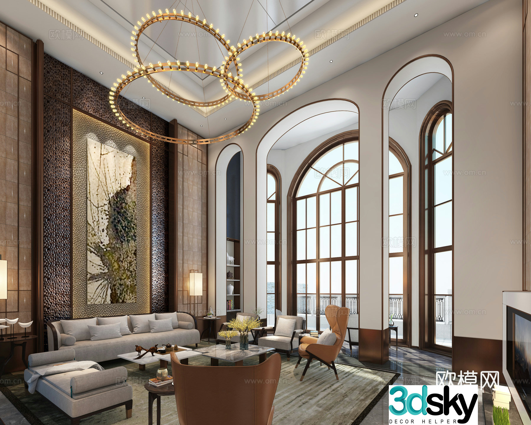 New Chinese style villa living room 3D model