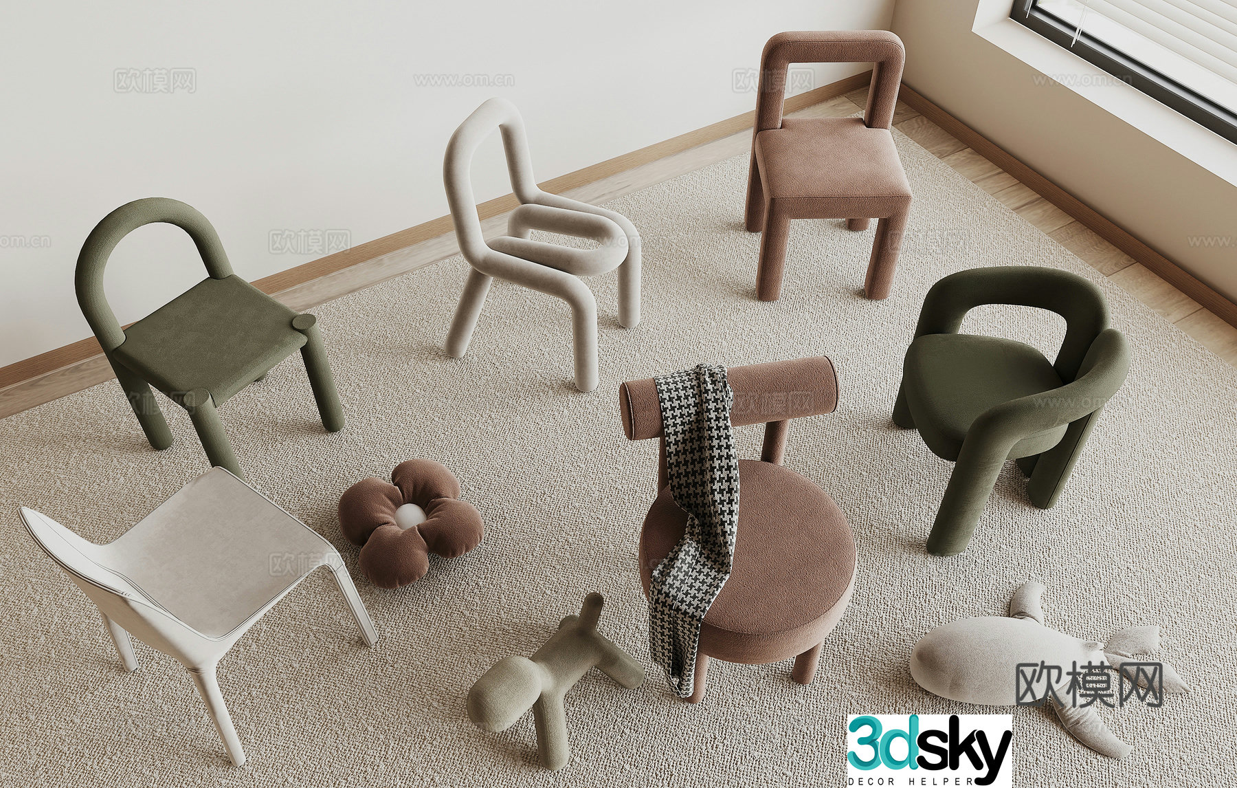 Modern single chair chair dining chair 3d model