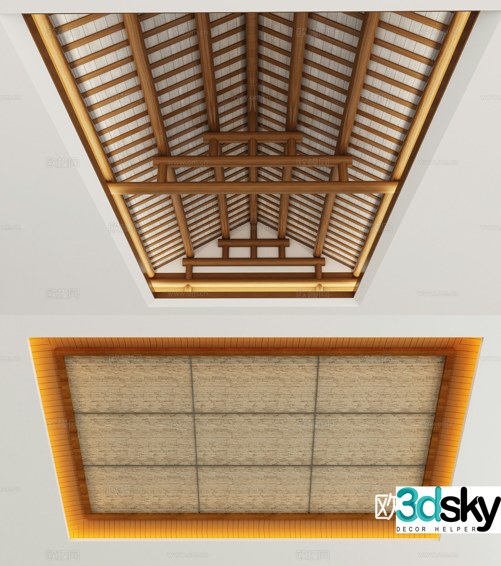 New Chinese style ceiling wooden structure suspended ceiling 3D model