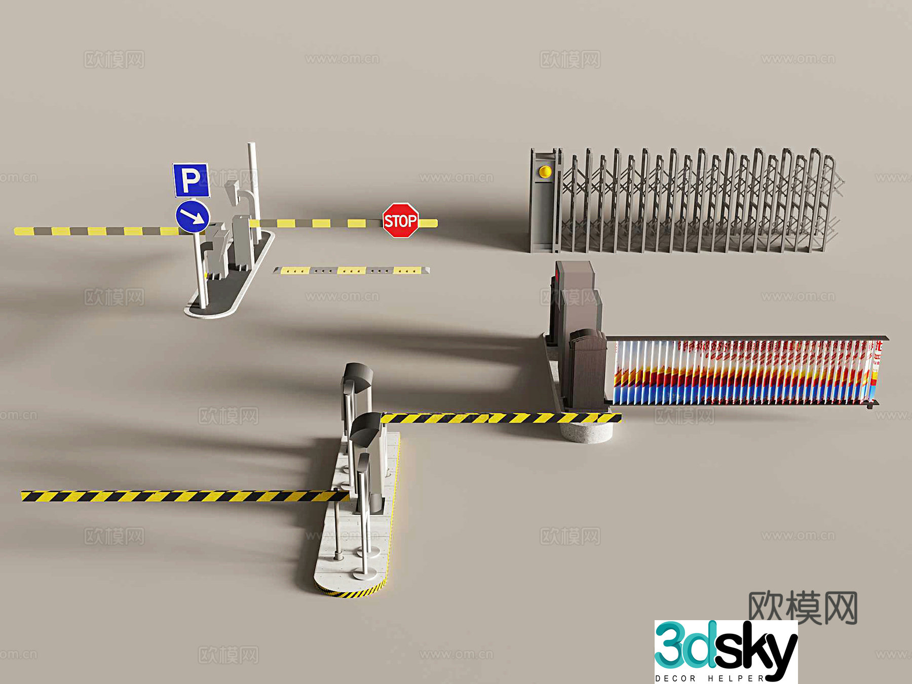 Telescopic door toll pole gate security checkpoint guard box isolation belt automatic door 3D model