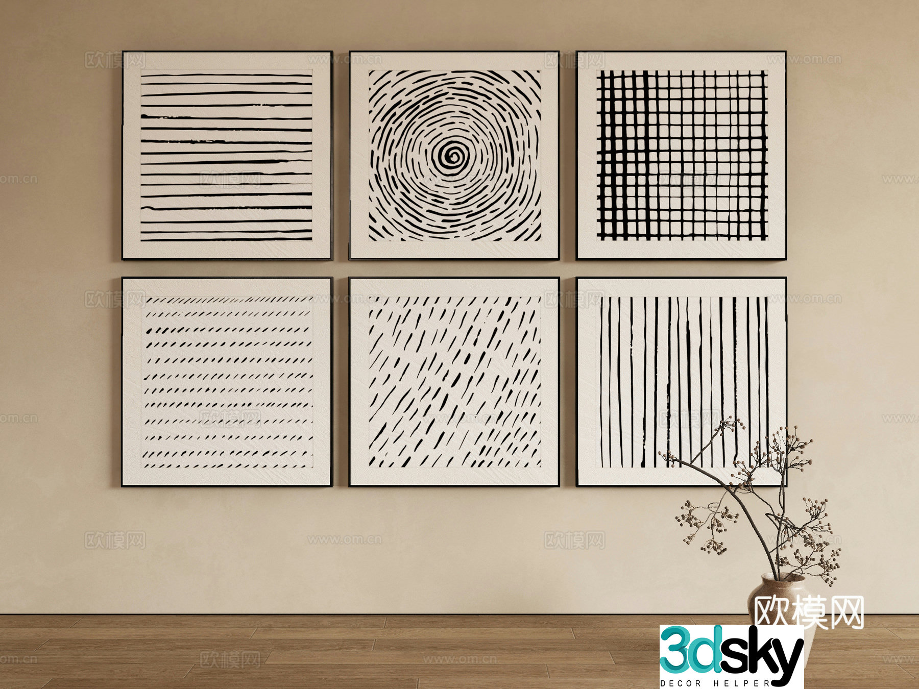 Modern texture painting decorative painting 3d model