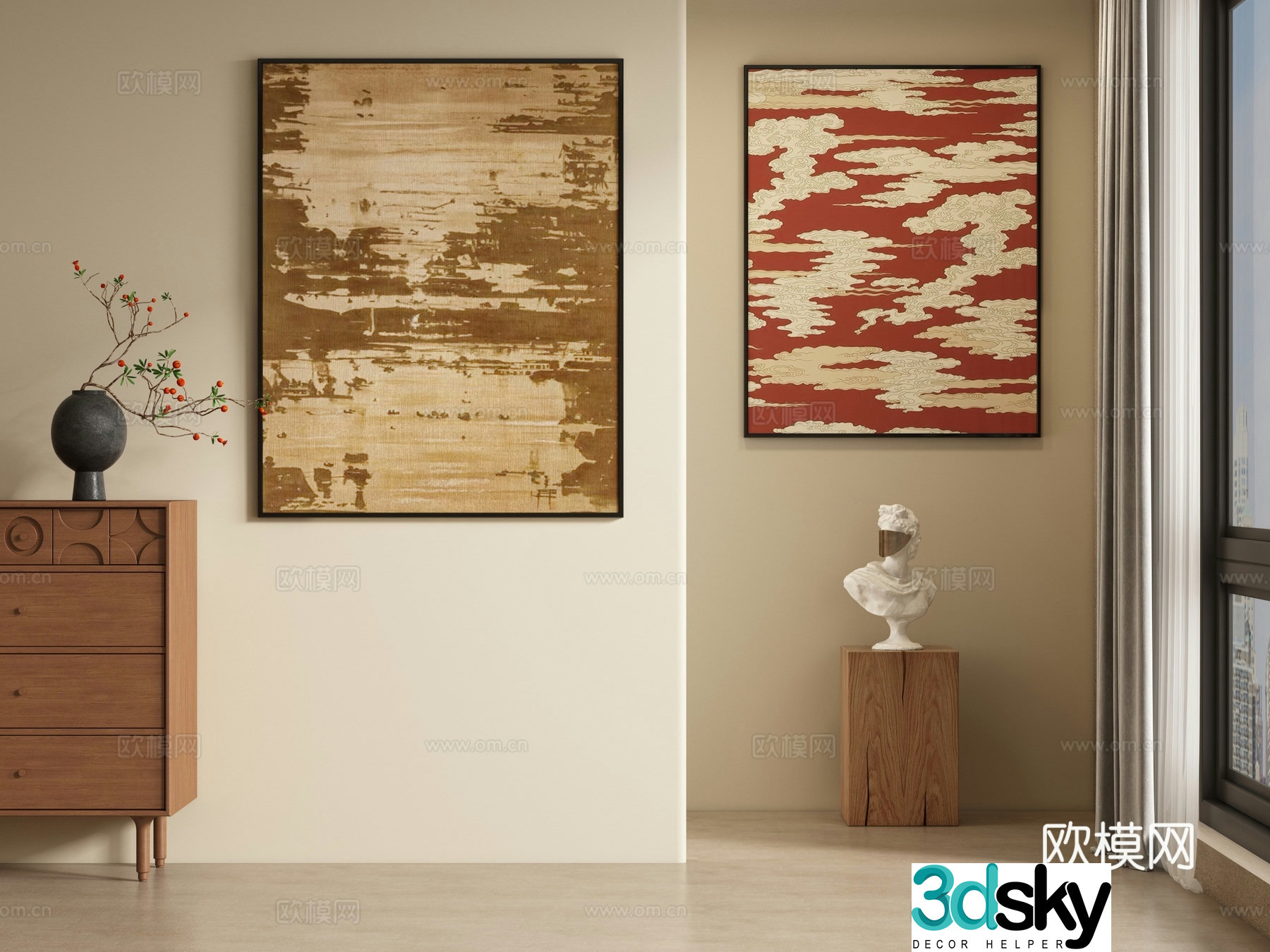 New Chinese style abstract painting decorative painting hanging painting 3D model