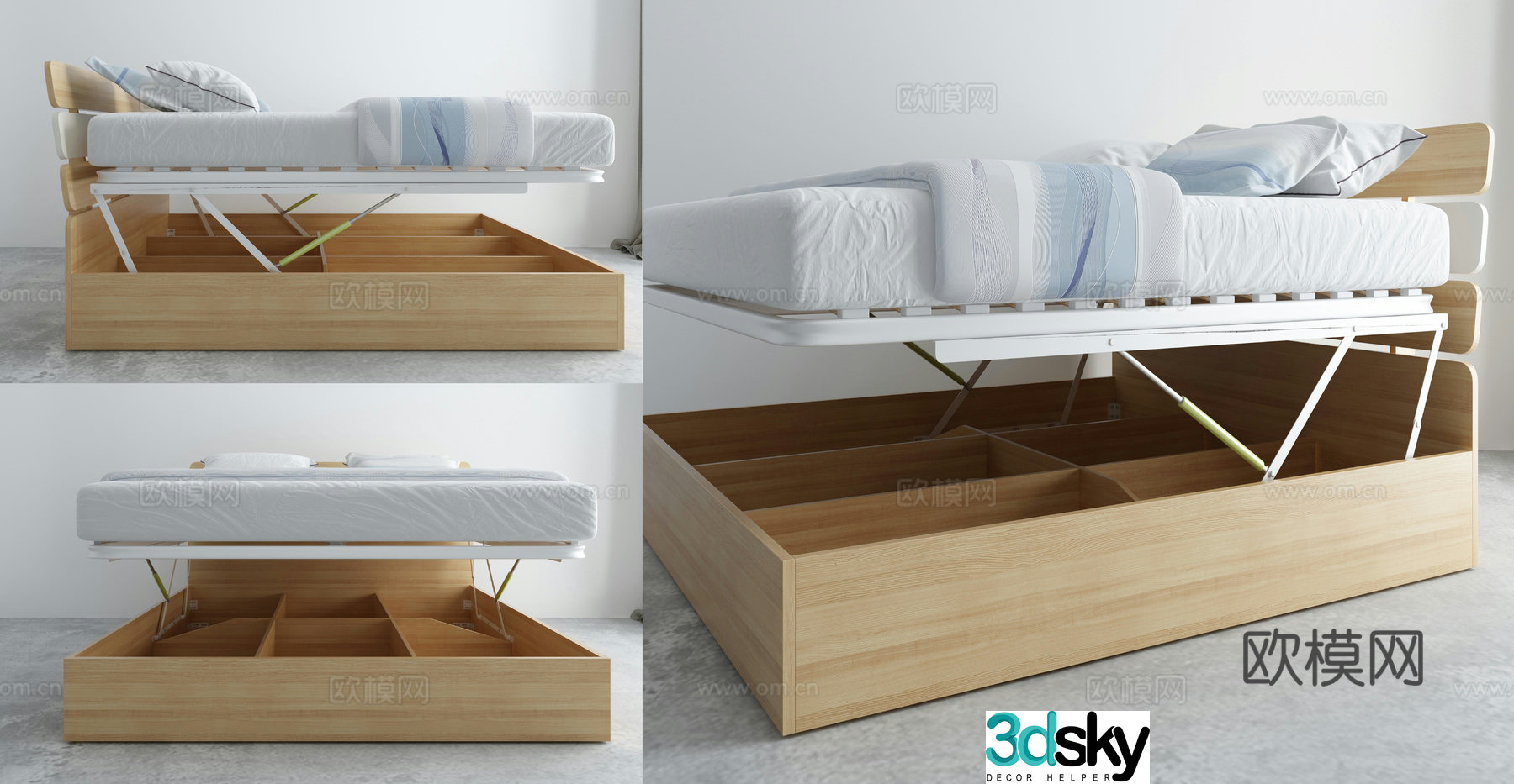 New Chinese style foldable tatami bed double bed 3d model