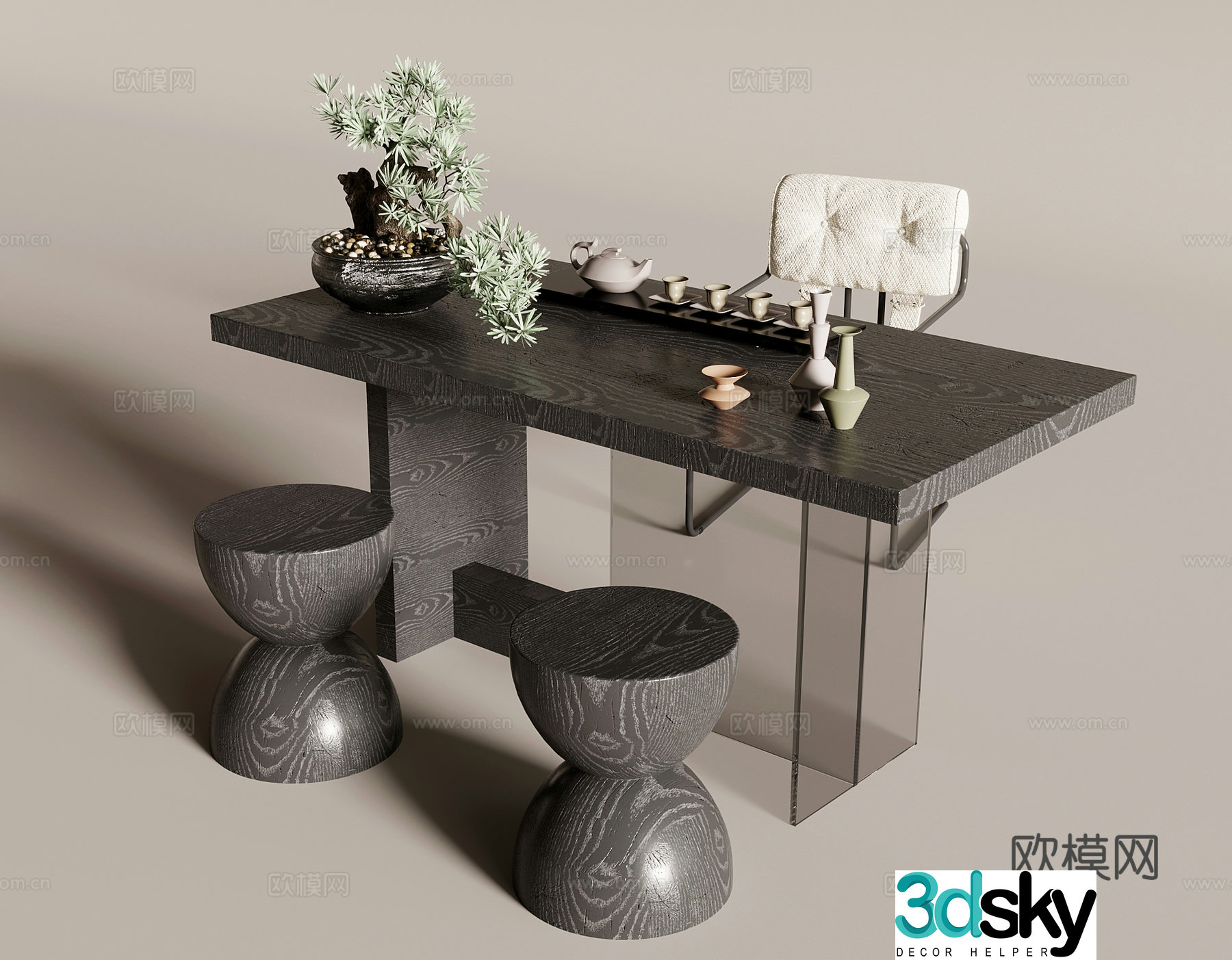 Modern minimalist tea table and chairs 3d model